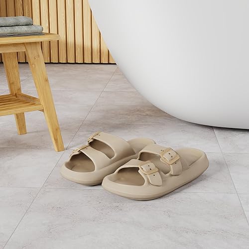 Miniatura 2 de Weweya Sandalias para mujer y hombre - Pantuflas acolchadas - Sandalias ajustables con doble hebilla - Sandalias planas de EVA