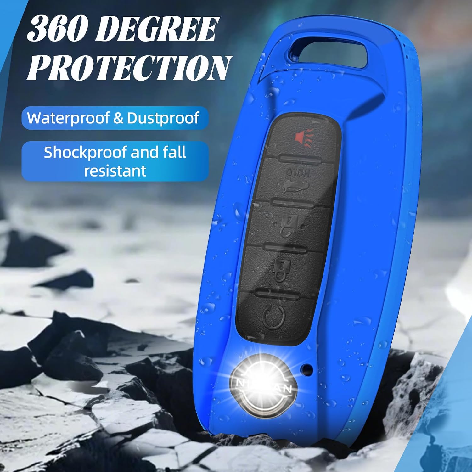 MILD EAST for Nissan Key Fob Cover with Keychain, 3 4 5-Button (Blue) image 5