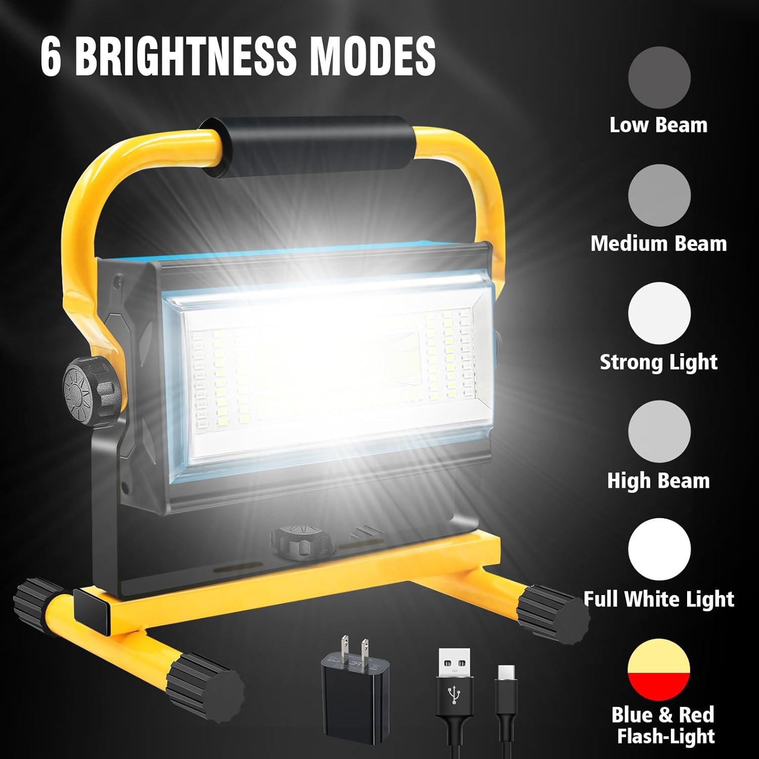 100W COB Rechargeable Work Light, 7000LM Cordless LED Work Lights, Waterproof Portable Flood Light with Stand for Outdoor Camping, Hiking, Garage, Car Repairing, Workshop Job Site Lighting