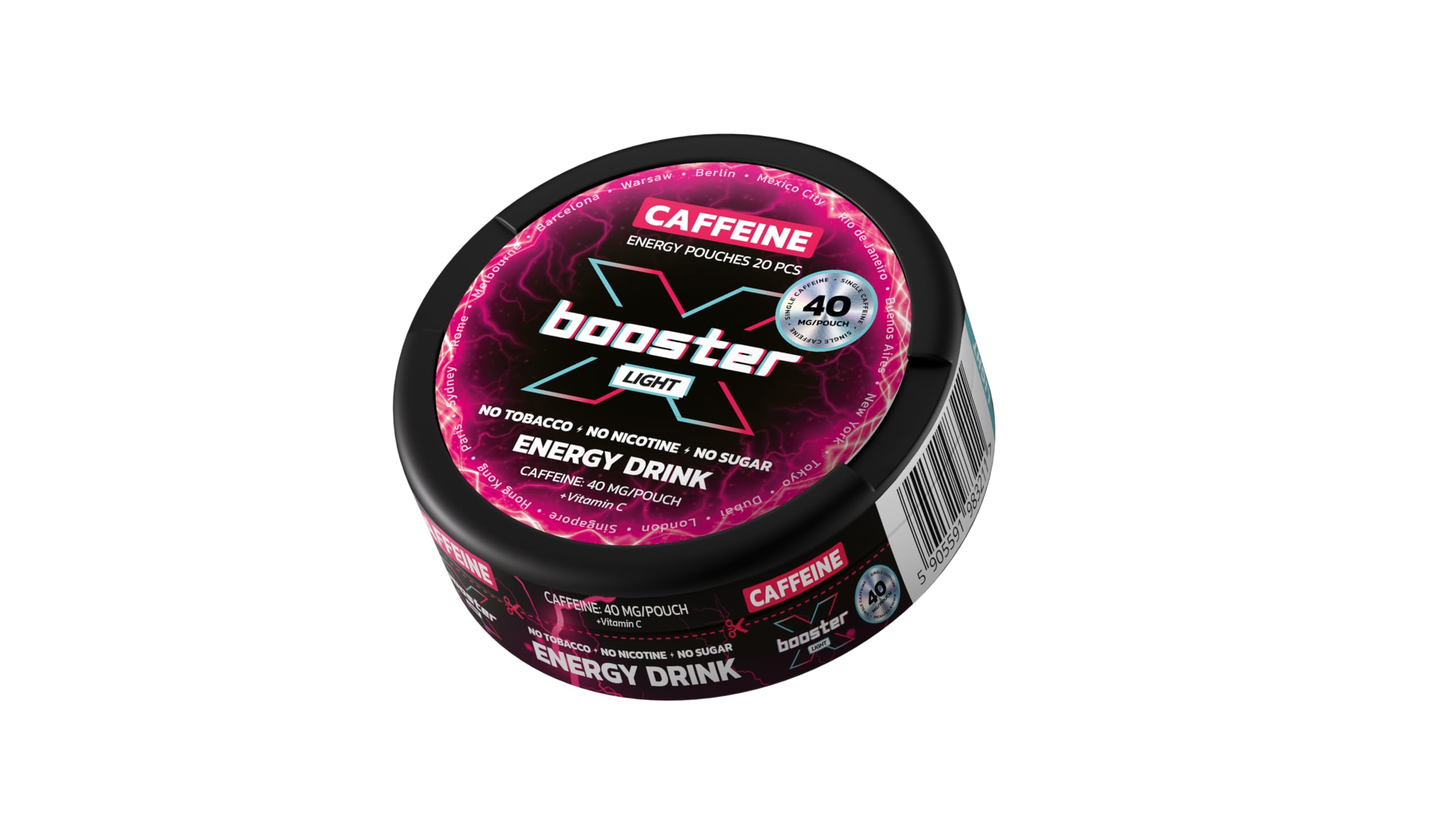 Woreczki Energetyczne X-Booster Energy Drink 40 mg, Saszetki Energetyczne z Kofeiną, Snus Kofeinowy o Smaku Napoju Energetycznego