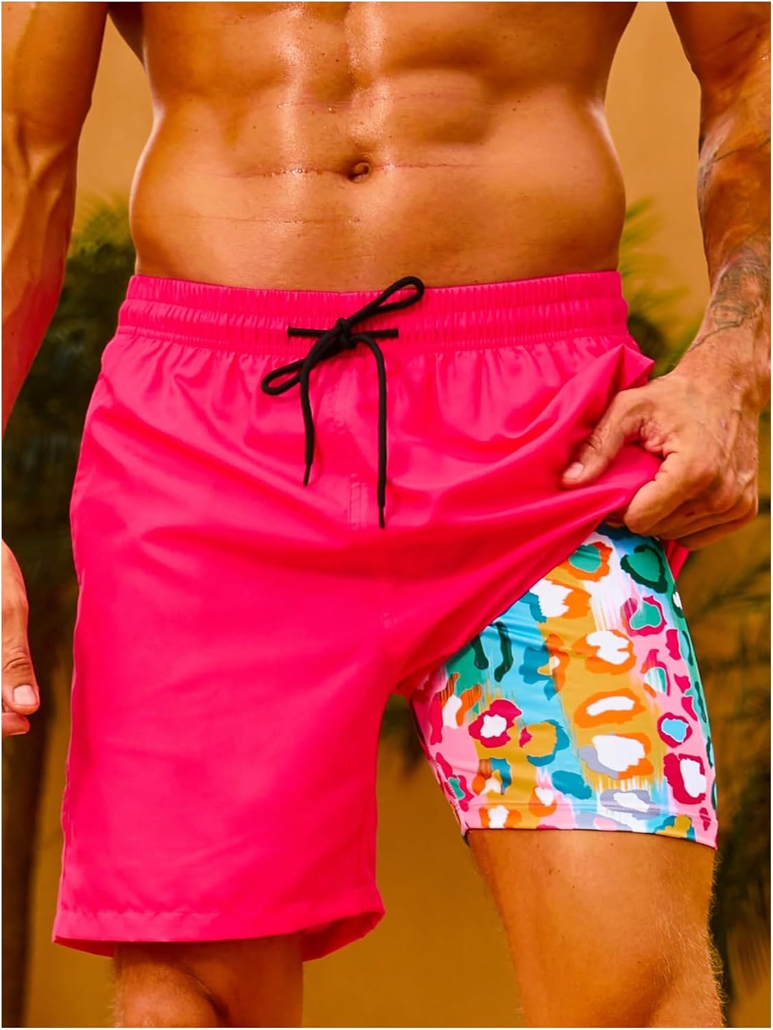 Floerns Men's Beach Swim Trunks with Compression Liner 7 Inch Quick Dry Swim Board Shorts Swimwear Bathing Suits Swimsuit