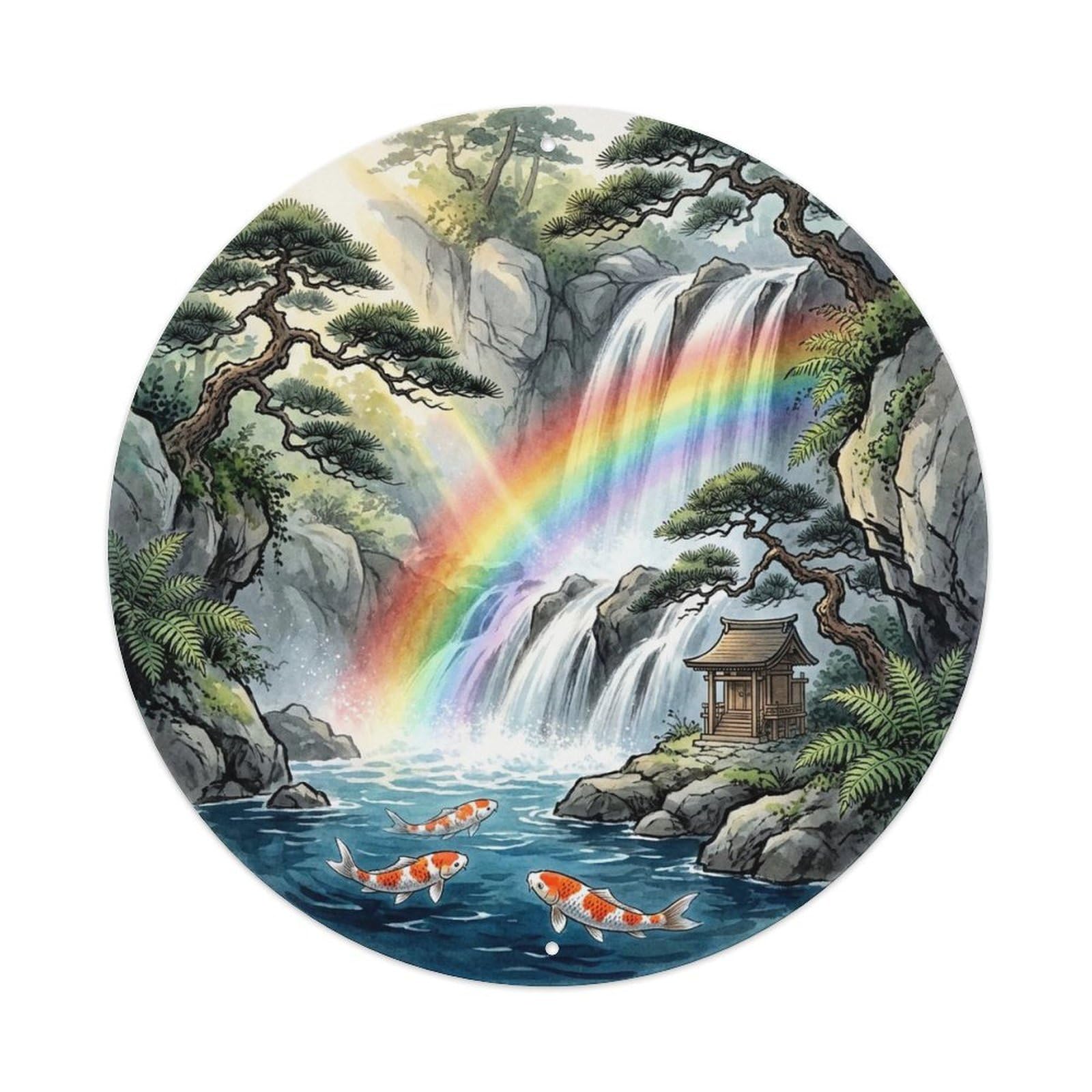 Olyhtr 8X8inch Classic Style Waterfall Koi Pond Water Garden Mist Scenic Heritage Metal Tin Sign