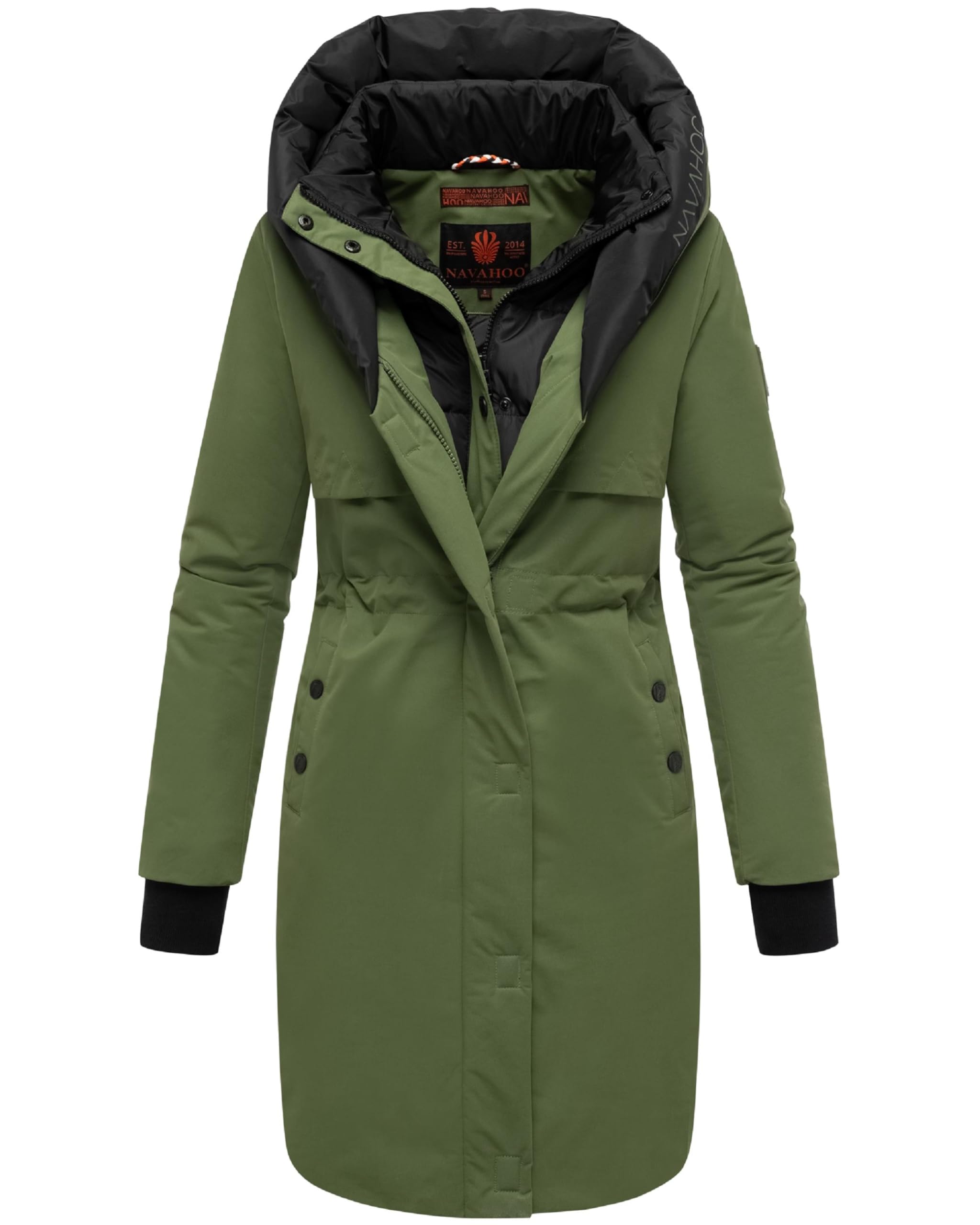 Navahoo Women's Coat, Long Warm Winter Quilted Jacket with Hood and Magnetic Elements, Snowelf, XS - XXL, XS