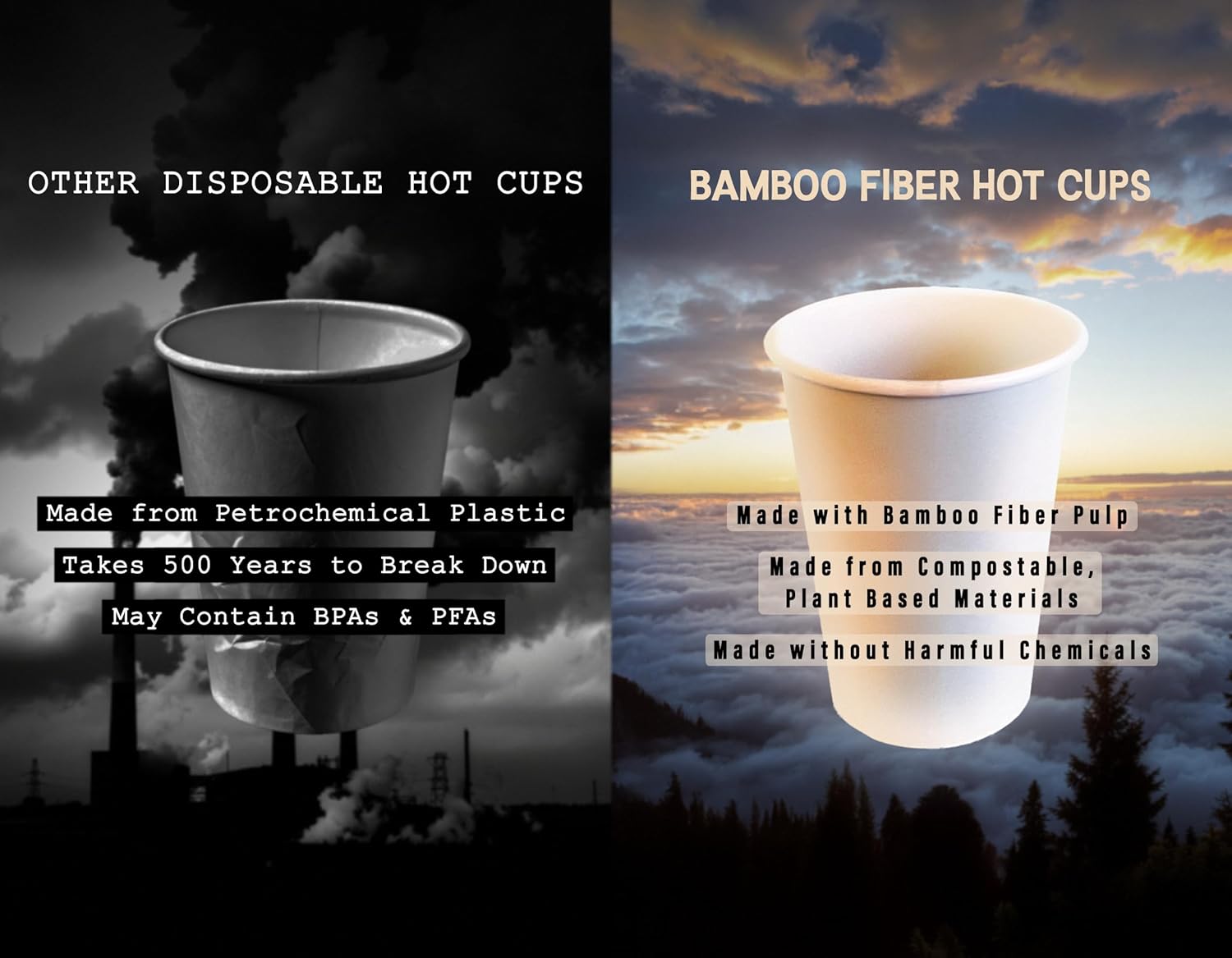 Tree Chuggers Bamboo Fiber Disposable Hot Cups - 12 oz – Plastic-Free, Plant-Based Coffee Cups – Durable Paper Alternative To-Go Cups for Coffee, Hot Cocoa, Tea, Offices & Events - 100 Count