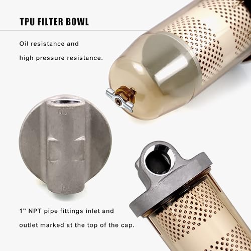 Miniatura 6 de Sporacingrts 496 Conjunto de filtro de tanque de combustible 30 micrones máximo 25gpm 150psi con zinc 1 "NPT tapa superior reemplazo para gasolina y