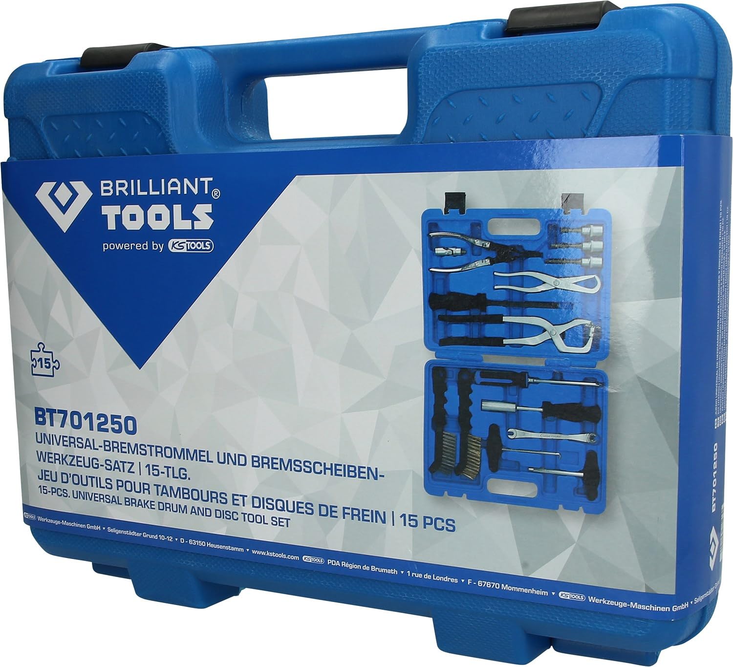 BRILLIANT TOOLS BT701250 Coffret d’outils [Powered by KS TOOLS] | Coffret d’outils pour tambours et disques de frein, 15 pcs