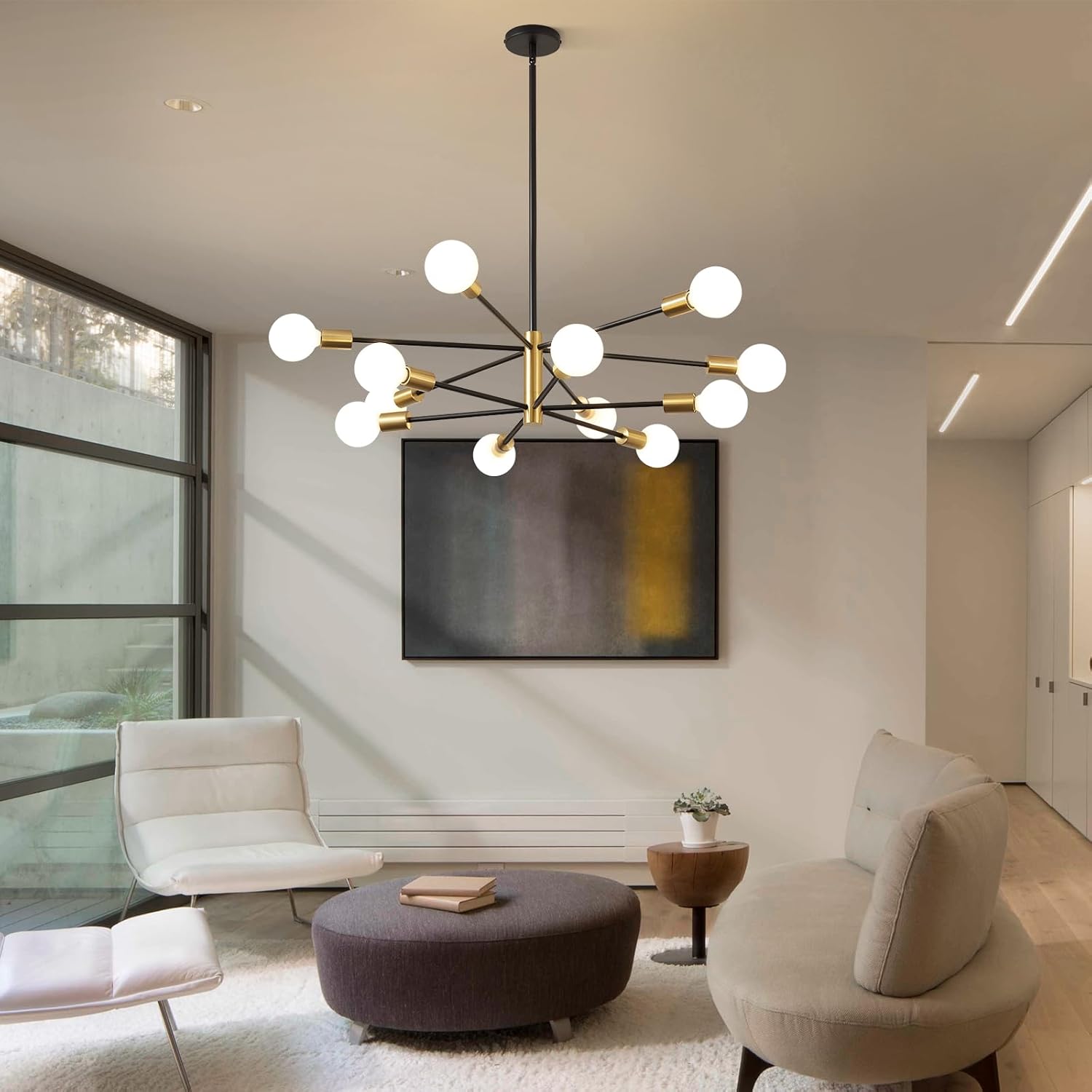 12-Light Black and Gold Sputnik Metal Chandelier