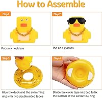 Vista 3 de Wonuu Decoración de pato de goma para automóvil, adorno de tablero con mini collar de anillo de natación y gafas de sol