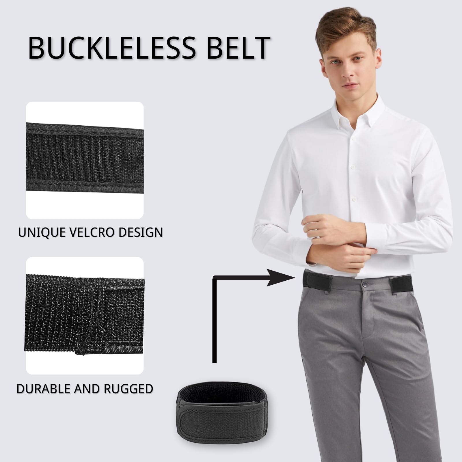 KEYRI 4 Piezas Cinturones Hombre, Cinturones sin Hebilla para Hombre Ajustable Invisible Cinturón Elástico Lateral sin Hebilla Unisex Cinturon Trabajo para Vaqueros y Trajes