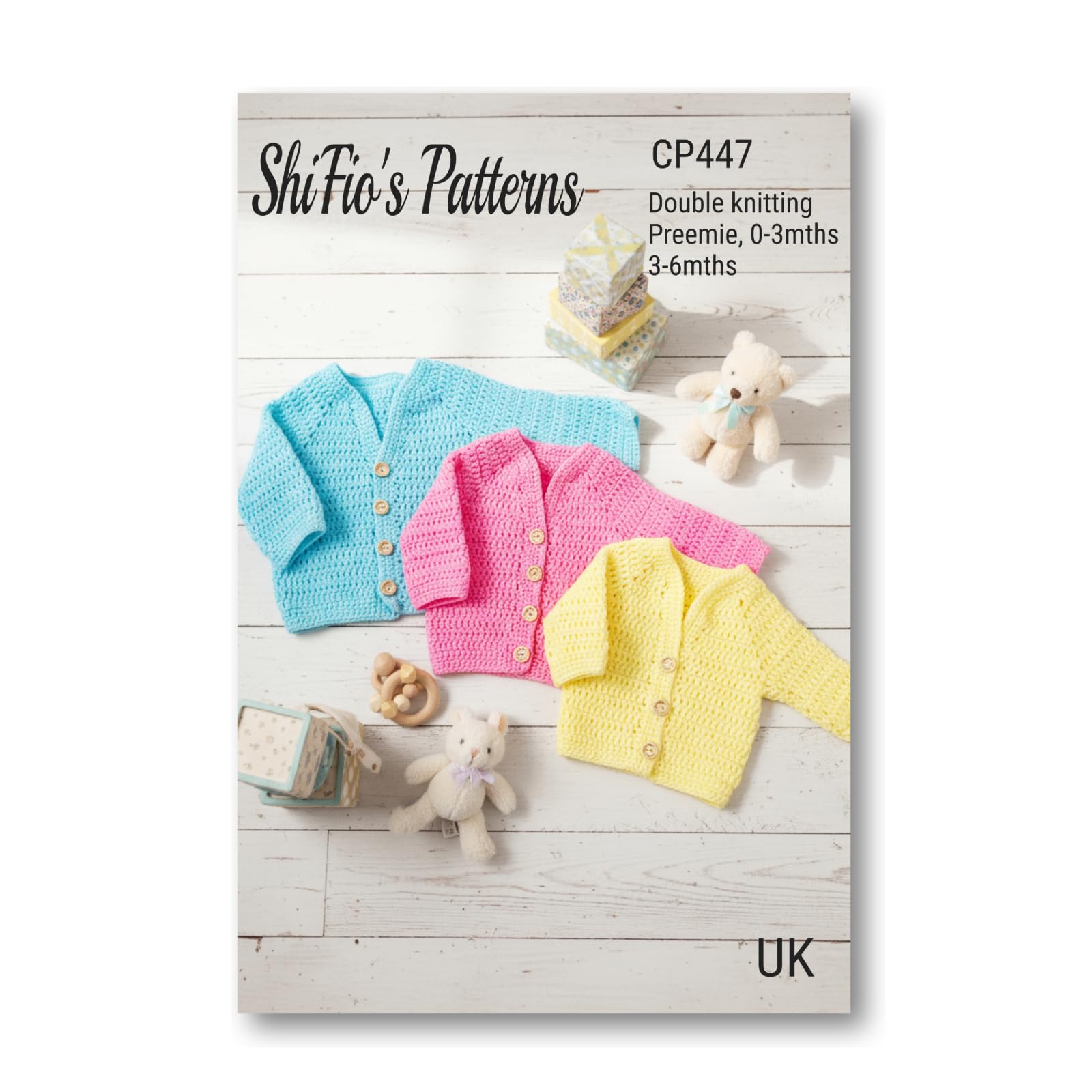 ShiFio's Patterns Crochet Pattern for Babies Raglan Cardigan, Baby V-Neck Cardigan Pattern, 3 Sizes Preemie, 0 to 3 Months, 3 to 6 Months UK Terminology, Double Knitting, DK, CP447