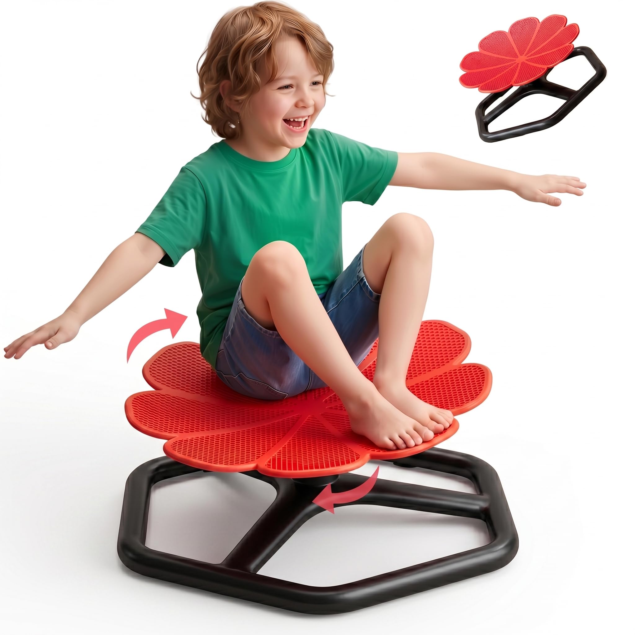 KYZDZQ Spinning Chair for Autistic Kids,Sensory Swivel Chair, 220LBS Weight Capacity, Sensory Toy for ADHD & Autism 3-6 Years Children,Training Body Coordination, Metal Base Non-Slip Design (Red)