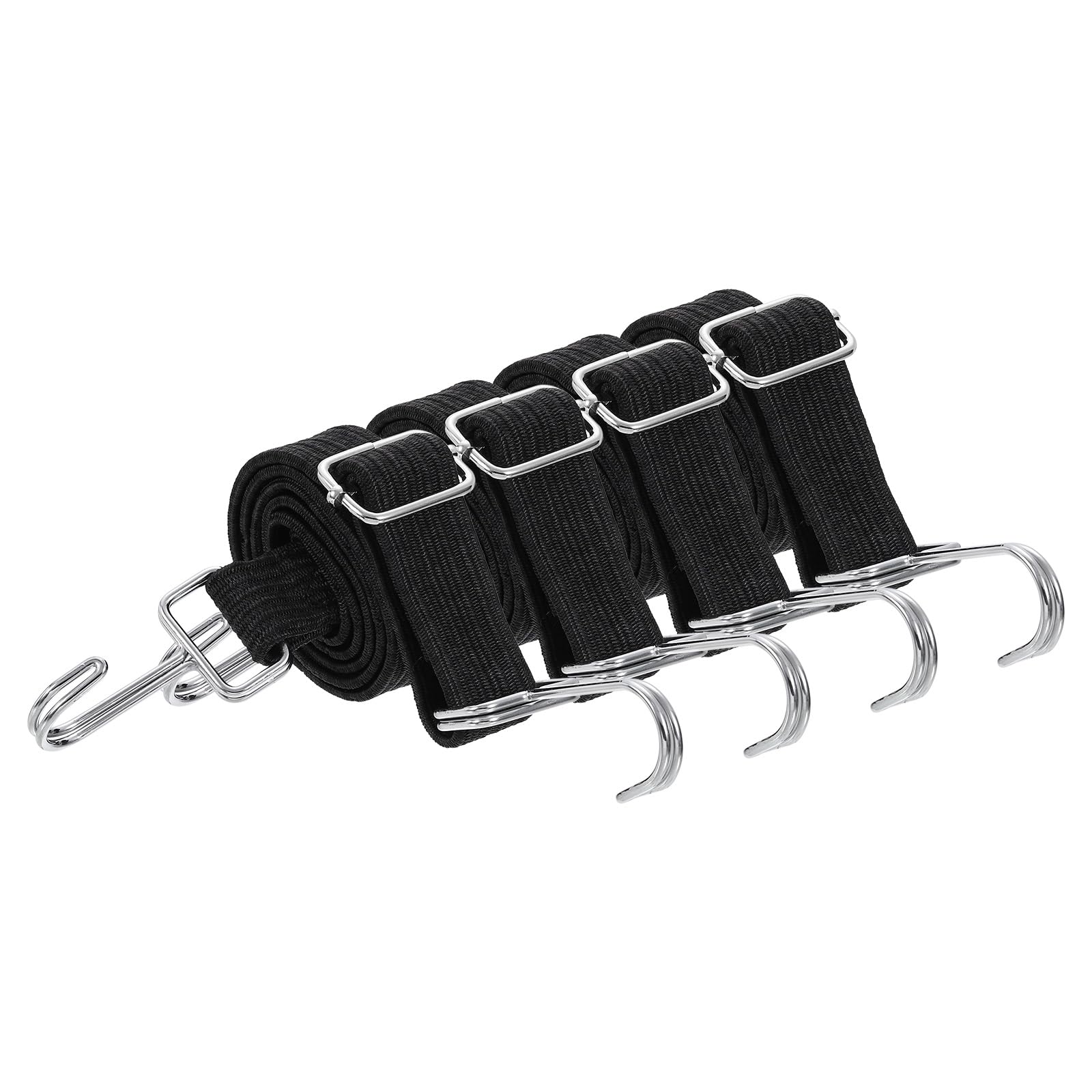 uxcell 4Pcs Adjustable Bungee Cords with Hooks, 39 Inch Flat Heavy Duty Elasticity Straps Rubber Bungee Cords with Buckle for Outdoor, Camping, Tarp, Bike Rack, Luggage, Black