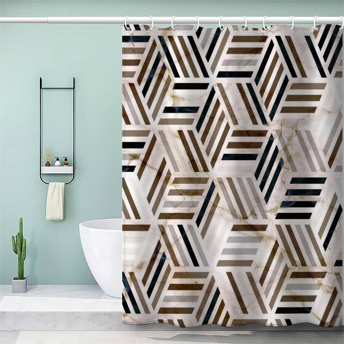 Vasena Color35 Shower Curtain Geometric Marble Bath Curtain 3D Printed Mould Proof Bath Curtains For Shower Polyester Shower Curtains 180X180 Cm