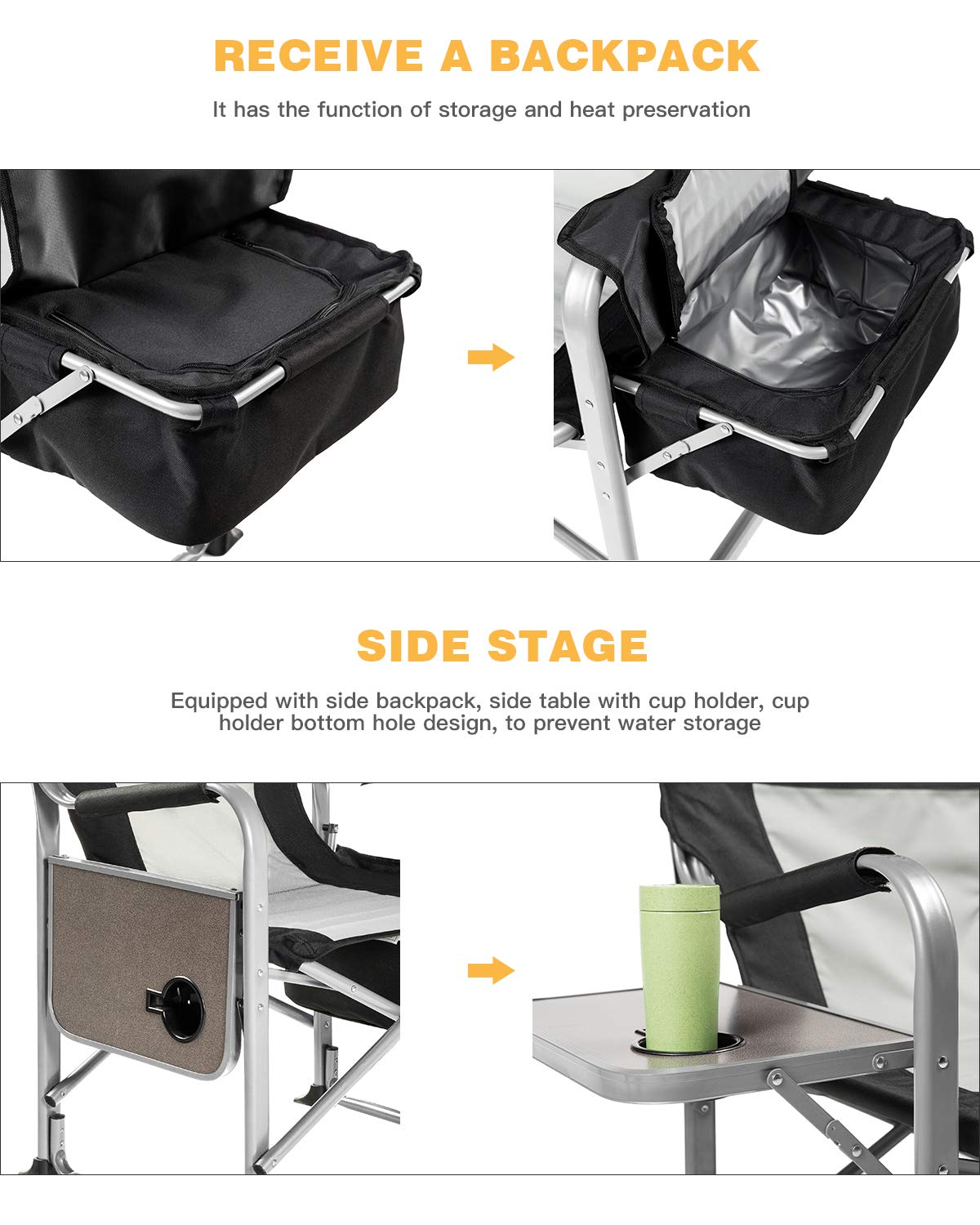 KingCamp Heavy Duty Camping Directors Chair, Folding Portable Camping