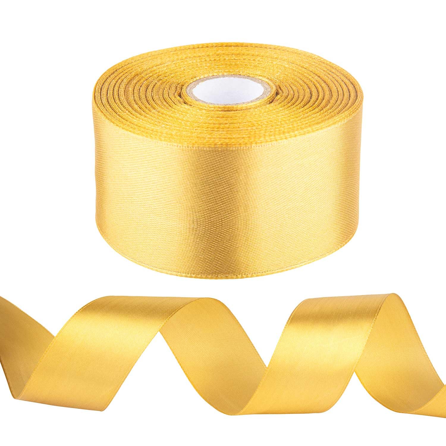 Photo 1 of 1-1/2 inch Gold Ribbon for Gift Wrapping, Satin Fabric Ribbon for Crafts, Christmas Tree, Valentines, Bows Bouquet, Floral, Hair Birthday Decoration 25 Yards