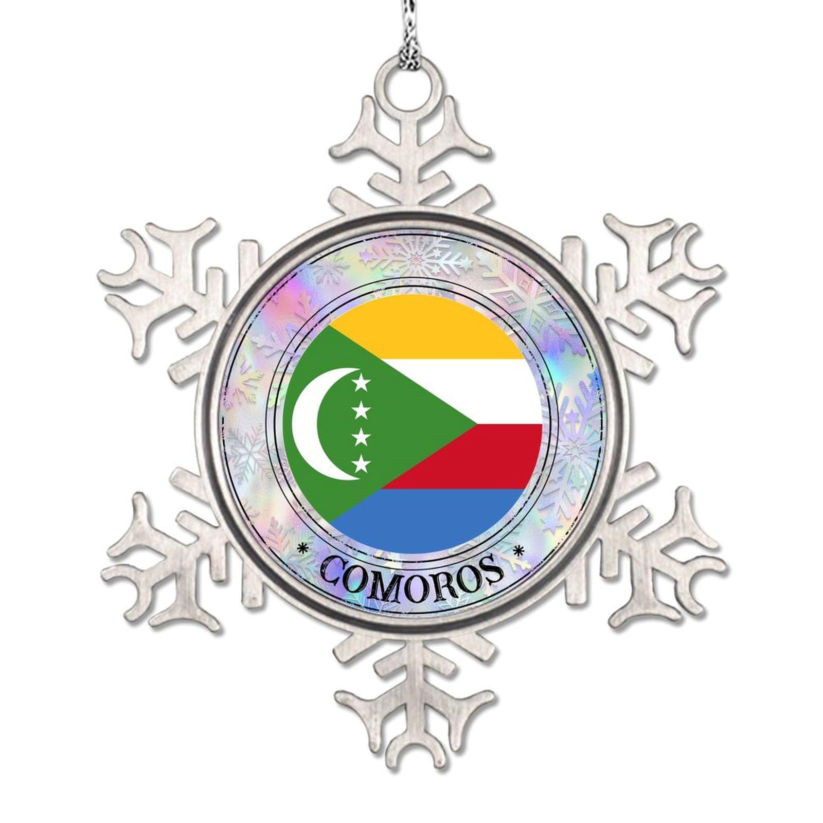 LITTLEGROVE SEEDS Comoros National Flag Christmas Ornaments 2024 Comoros Christmas Decorations for Tree Country City Souvenir Custom Snowflake Ornament Travel Lover Hanging Tree Ornament