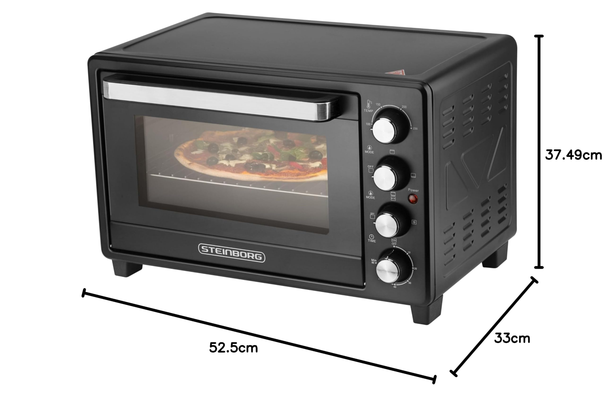 Steinborg® 35 Liter Mini Backofen mit Umluft & Drehspieß Krümelblech Ober- und Unterhitze 1.600 Watt Miniofen mit Timer kleiner Backofen freistehend stufenlose Temperaturregelung bis 230°C