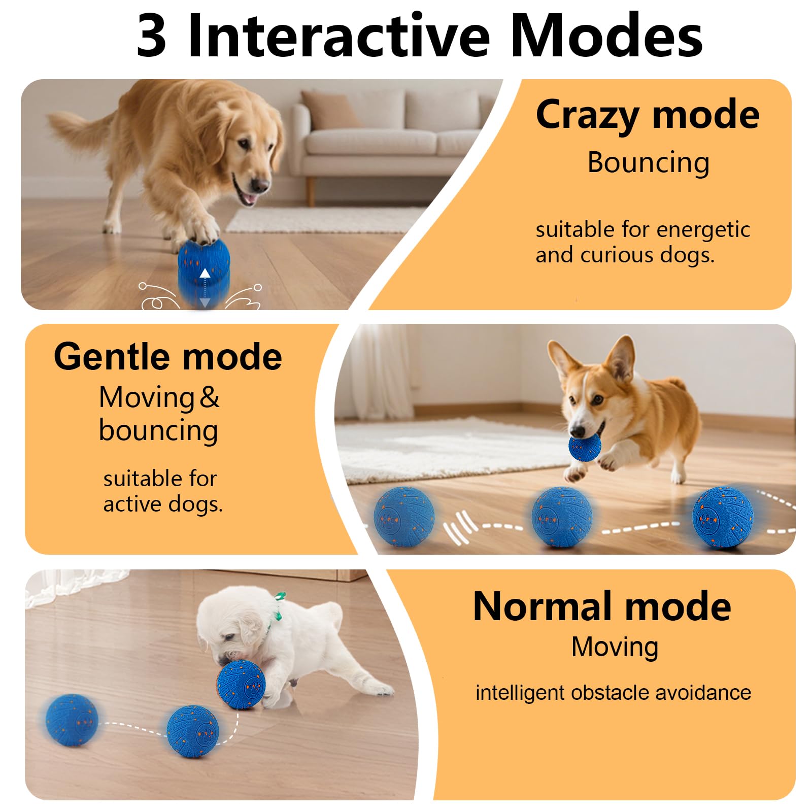 Giocattoli interattivi per cani: palla intelligente per cani – rimbalzo automatico, vibrazione e salto! Design Duraspin durevole per masticatori aggressivi. Ricaricabile e di lunga durata, mantiene i