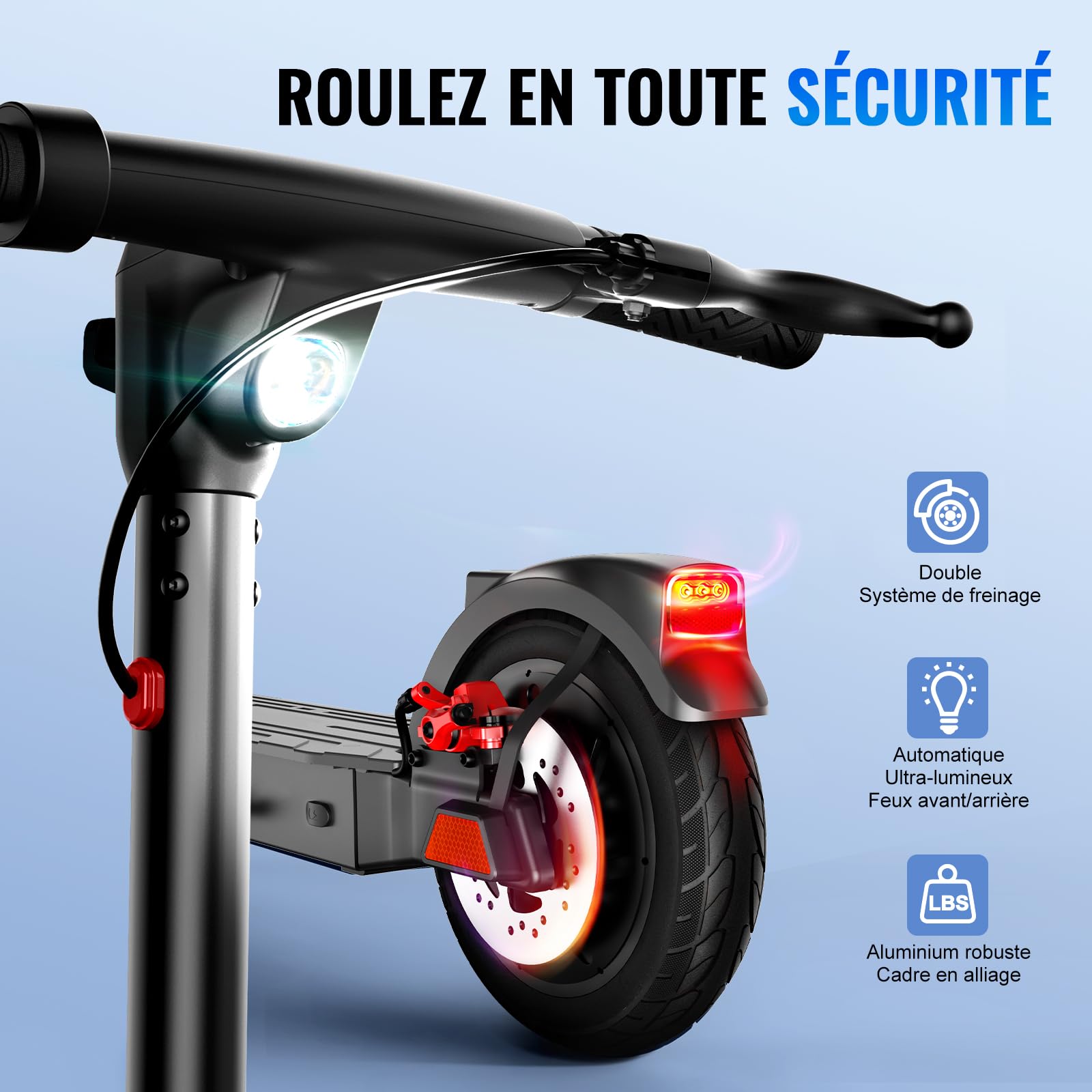 Trottinette Électrique Adulte 10 Pouces Electric Scooter, Autonomie Maxi 32 km, Moteur de 500W crête, Trottinette Electrique Pliable 36V 7.8Ah, Double Freins, Pneus nid d'abeille Anti-crevaiso
