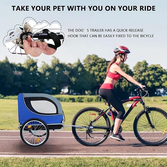 Large Dog Trailer for Bike, Folding Bike Trailer for Dogs with 18.9 Wheels, 120LB Capacity All-Terrain Pet Carrier, Universal Bicycle Coupler