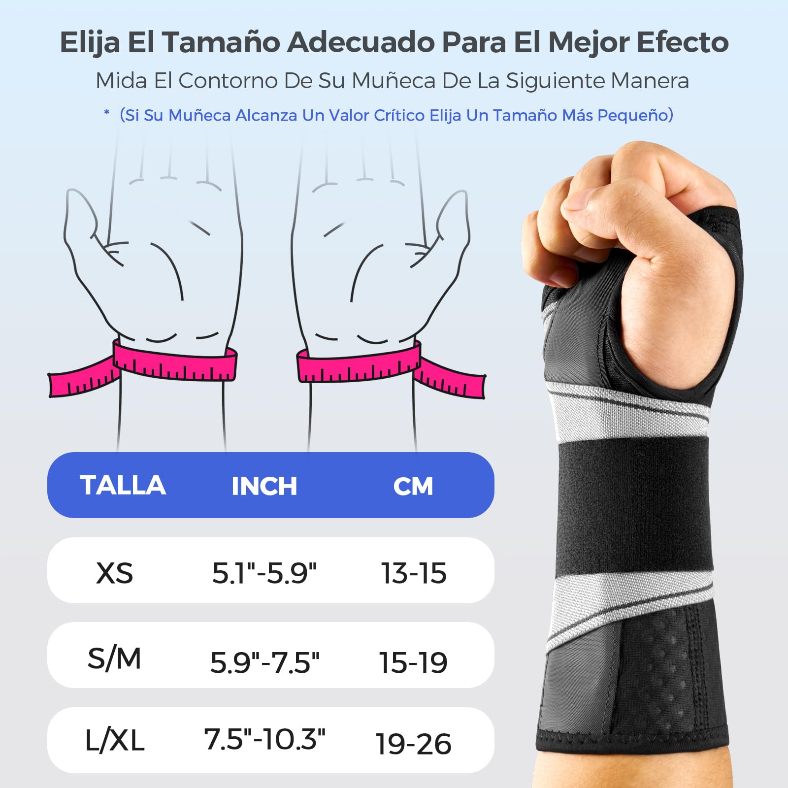 FREETOO Muñequera Ortopedica Mujer Hombre Ligera con Férula Metálica Ergonómica, [Un Solo Paso] Ferula Tunel Carpiano Nocturna Diurna – Para Tendinitis, Artrosis, Esguince, Rota y LER (S/M, Derecha)