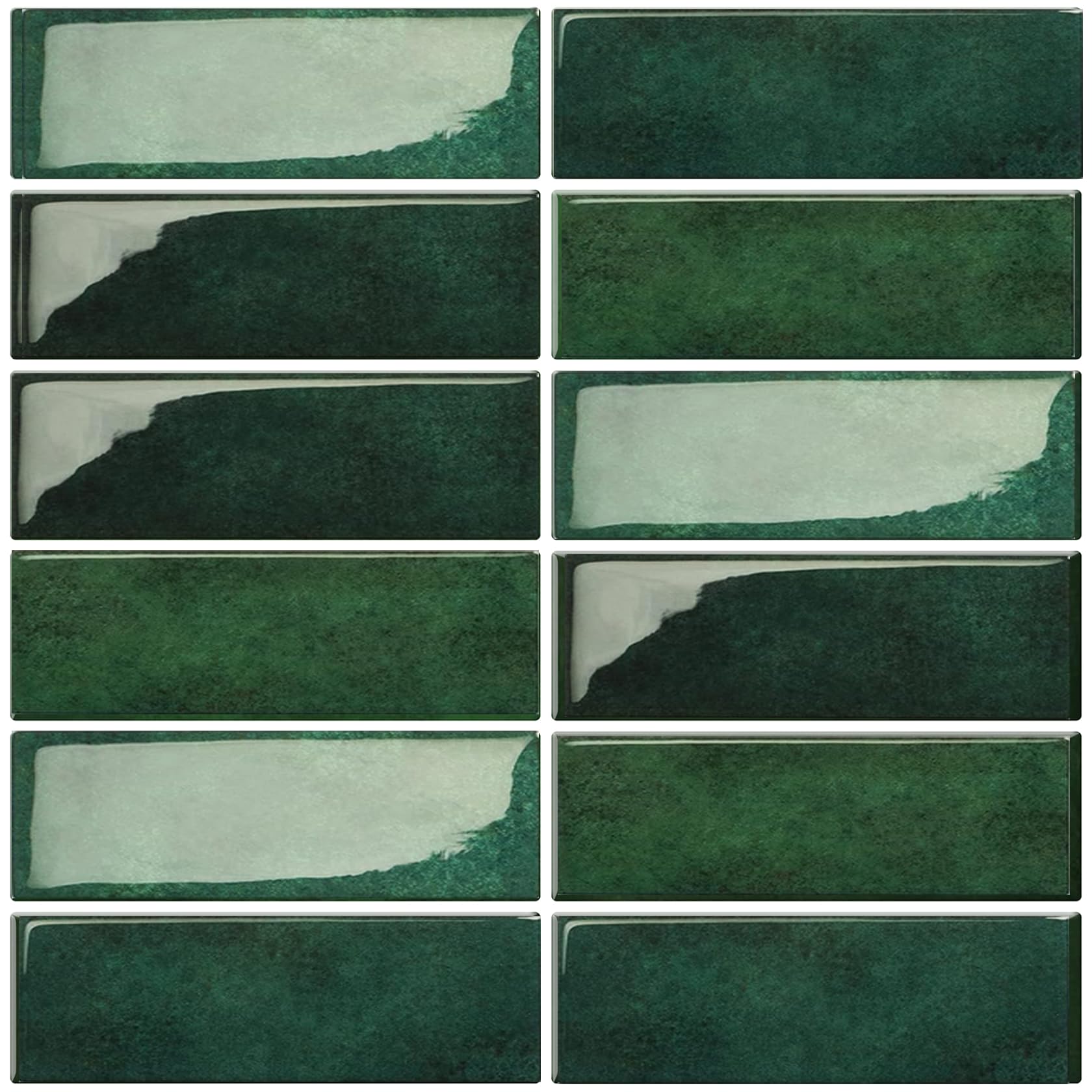 Crystiles Dark Green Peel and Stick Backsplach Tile, 12"x12" Back Splash Stick on Tiles for ...