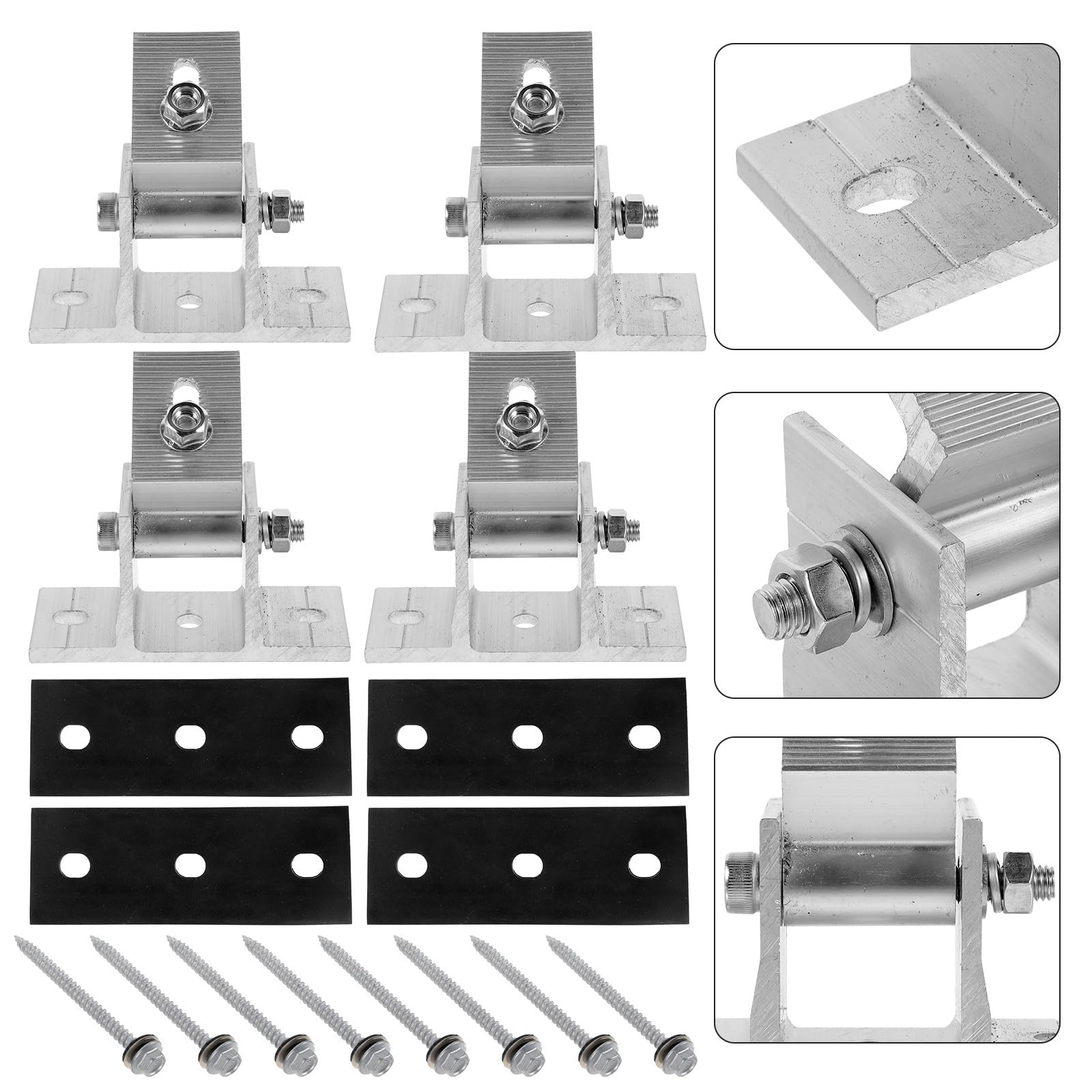 Toyvian Soporte de Aleación de Aluminio Almohadillas de Goma y Tornillos de Madera Ajustable Estructura Estable y Fácil Instalación, Incluye para Panel Solar para Montaje en Techo Plano