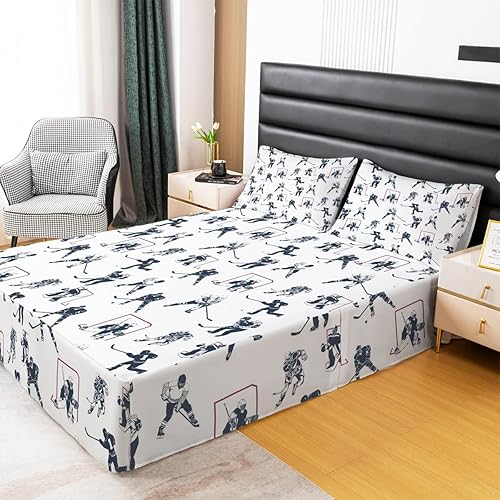 Miniatura 2 de Faldas de cama de hockey sobre hielo para niños y niñas, patrón de eventos deportivos, falda de cama para jugador de hockey con volantes de polvo,