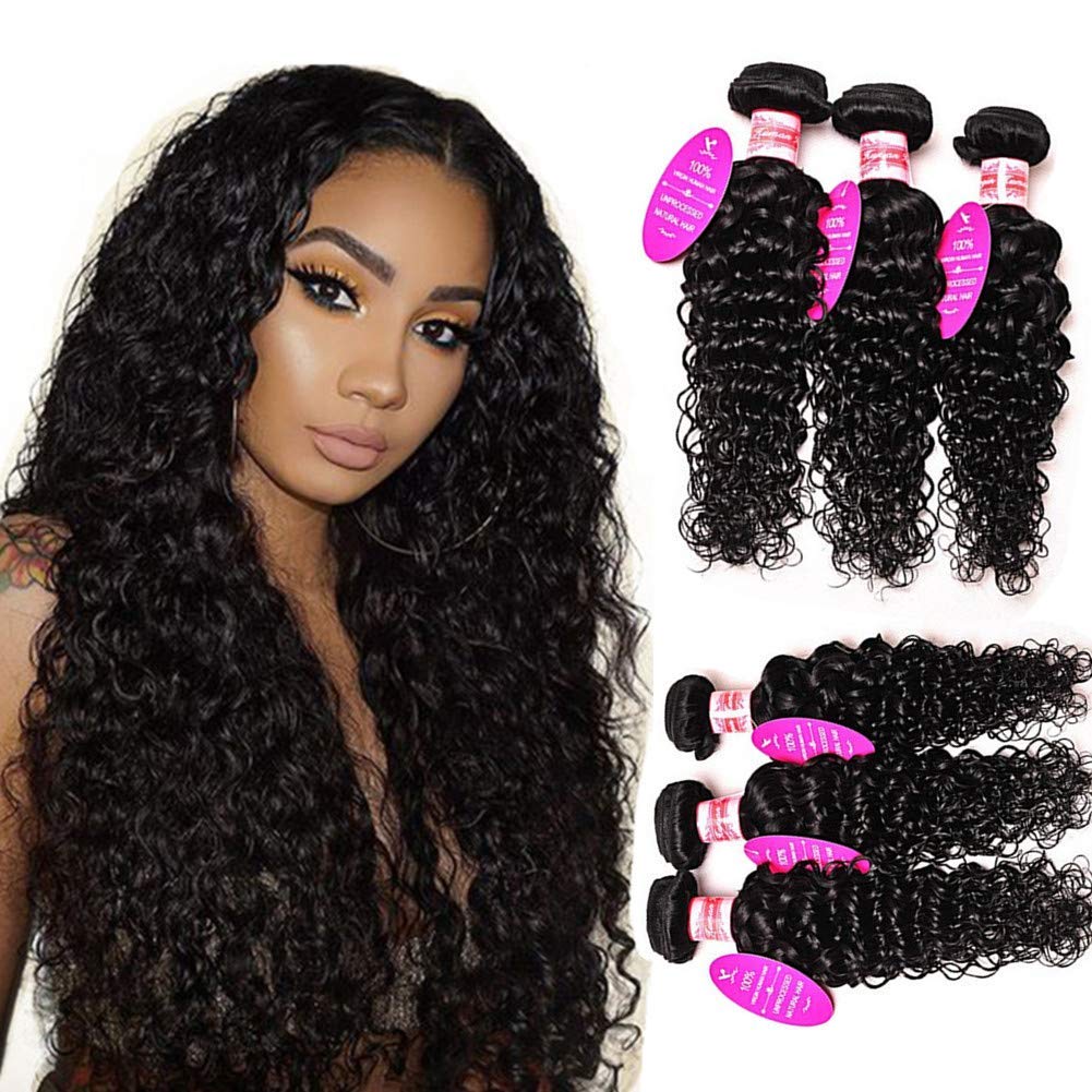 vanlov Brazilian Hair Bundles 8A Grade Brazilian Virgin Hair Water Wave Wet and Wavy Human Hair Weave Bundles 100% Unprocessed Human Hair Bundles Brazilian Hair Natural Weave Human Hair Extensions