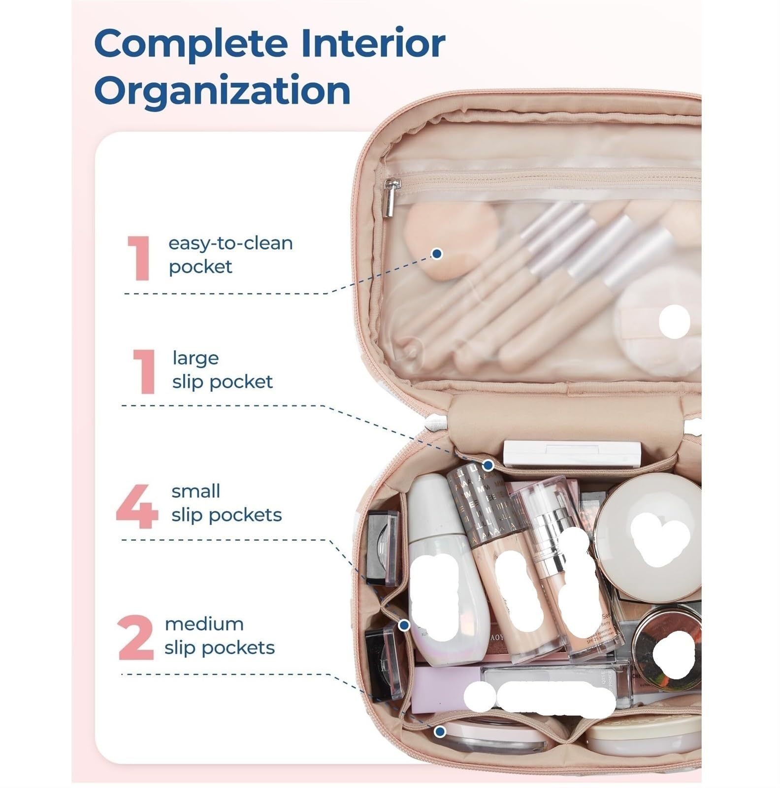 RUVOO Portátil para Viaje Bolsas Bolsa De Cosméticos De Viaje, Bolsa De Cosméticos Acolchada Esponjosa, Bolsa De Maquillaje For Mujer, Bolsa De Aseo Organizador Maquillaje(Pink)