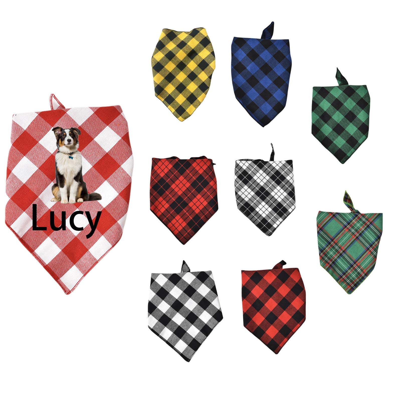 Personalised Unique Style Paws Dog Bandanas Washable Bibs Scarf, Pet Dog Kerchief, Cotton Triangle Dog Scarfs for Small Medium Large Girl or Boy Dogs and Cats (5, 9 color to choose, L)