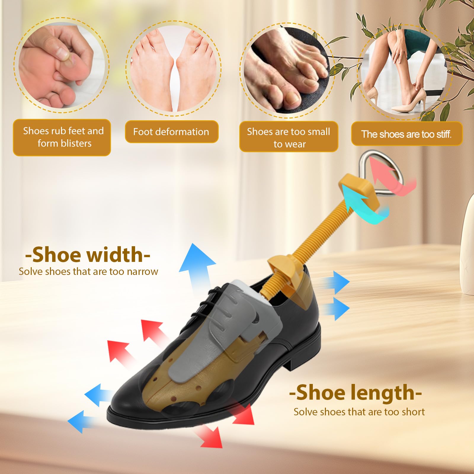 Schuhspanner für Damen und Herren mit breiten Füßen, Schuhspanner Weite und Länge verstellbar 4-Wege-Stretch