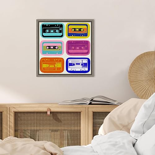 Miniatura 5 de Amanti Art Lienzo enmarcado para pared, 16 x 16 pulgadas, casetes retro de PI Studio Float, lienzo enmarcado para decoración de pared, sala de