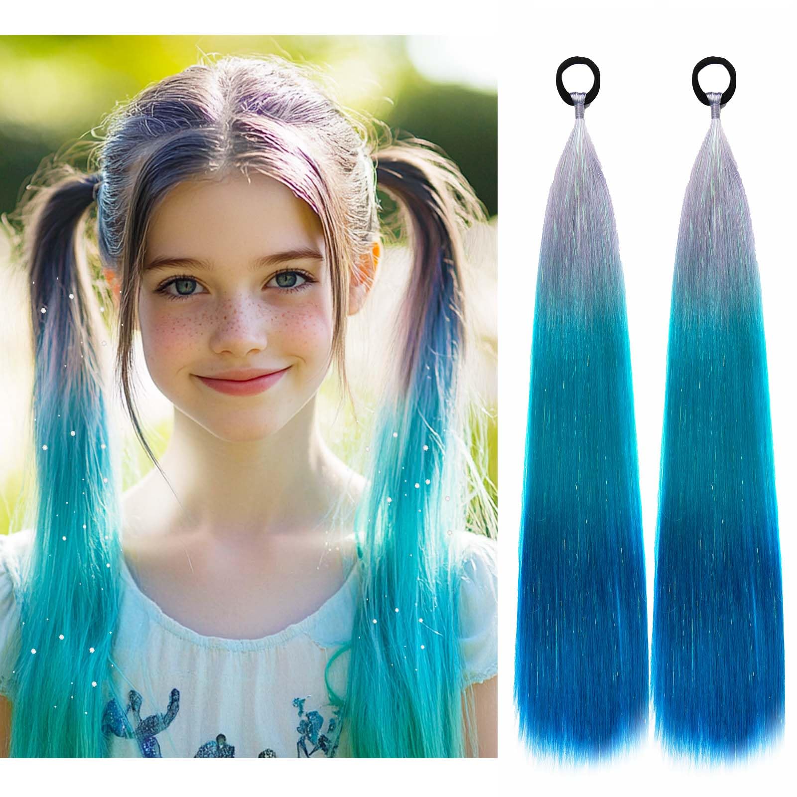 Ponytail Hair Extensions Ombre Rainbow Ponytail for Braiding- 2 Pack, 40g Each
