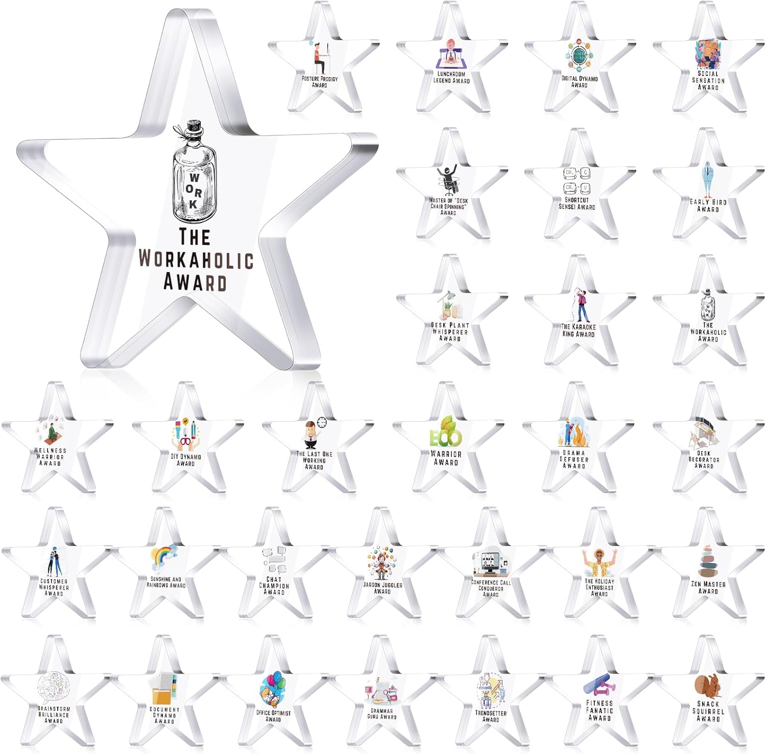 30 Pcs Funny Christmas Appreciation Acrylic Award Trophy, Acrylic Coworker Staff Team Appreciation Award Thank You Trophy Clear Reward Medallions Gifts for Office Prize Retirement Present(Coworker)