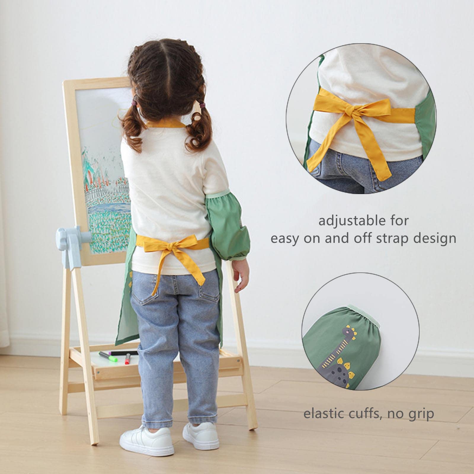 2 Stück Kinder Malschürzen Set – Wasserdichte Schürzen Mit Taschen, Verstellbar, Für Basteln, Malen, Kochen (Gelb + Grün)