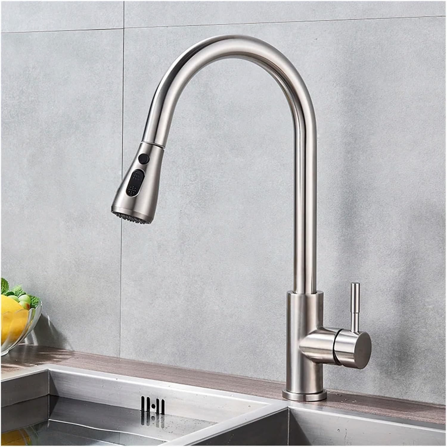 蛇口、ブラッシュドニッケル引き出し式キッチンミキサー、カウンタートップマウント式ウォータースプレー、キッチンシンクミキサー、バスルー