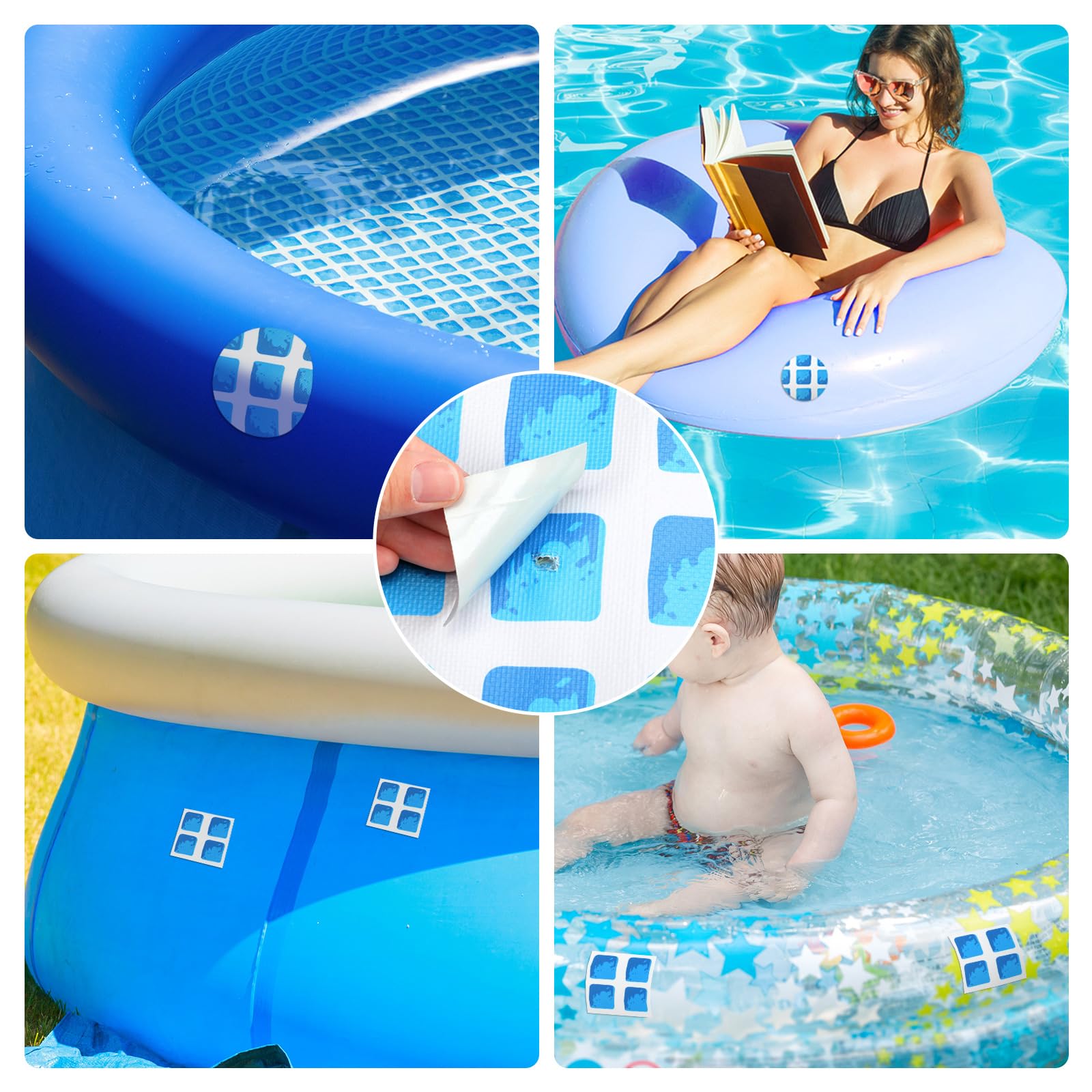 Yexiya Kit de reparación de parches de vinilo para piscina, 12 piezas, parches subacuáticos para revestimiento de piscina, kit de parches autoadhesivos de seguridad para piscinas enterradas