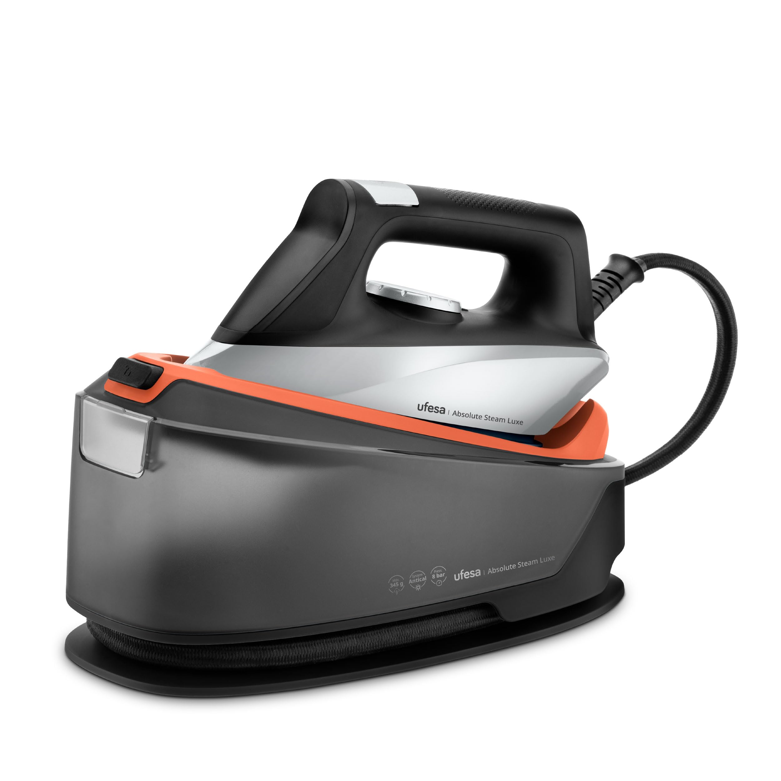 Ufesa Absolute Steam Luxe Centro de Planchado, Plancha de Vapor 2400W con 8 Bares de Presión, Golpe de Vapor 330g, Suela Cerámica, Depósito 1.2L, Sistema Antical y Suela de Cerámica
