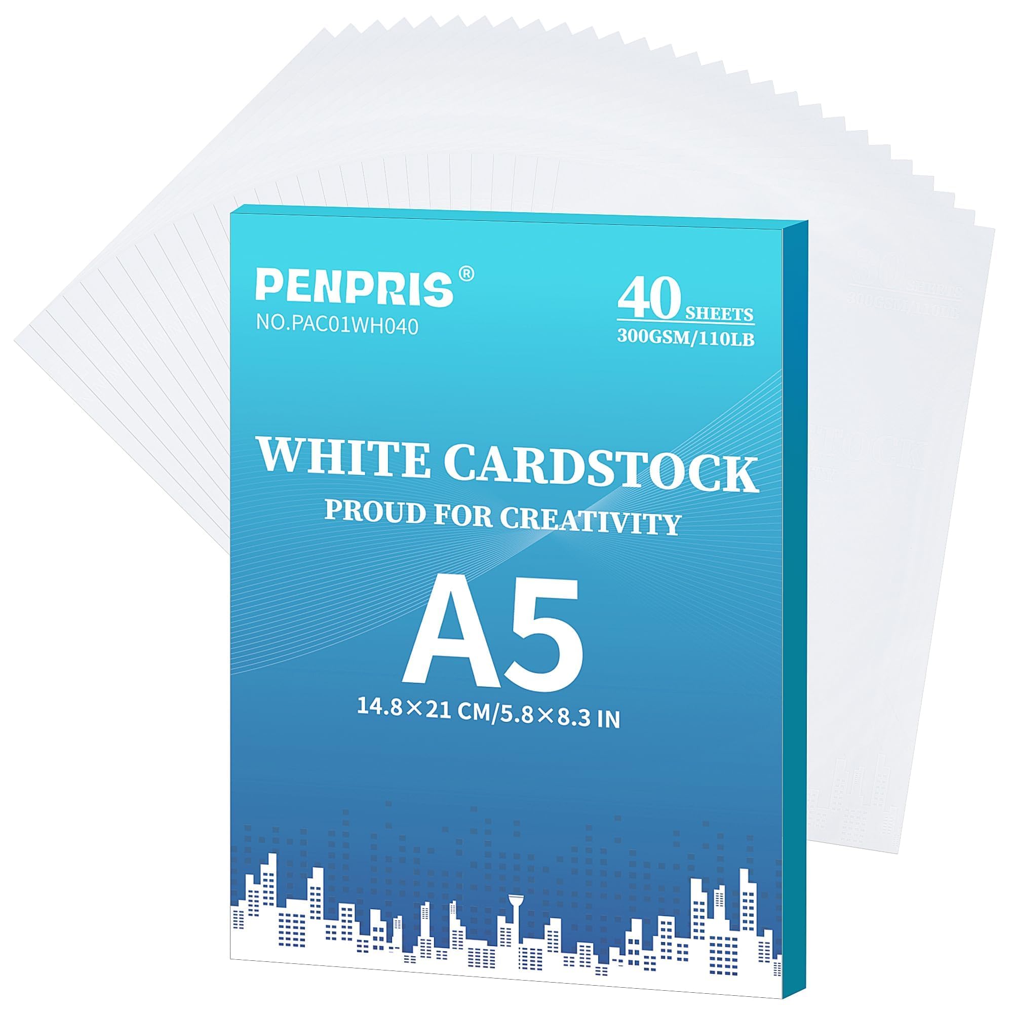 300gsm White Cardstock - 40 Sheets A5 Size Cardboard Cover Card Stock 110lb Heavyweight Paper Thick Paper for DIY Card Making,Invitations,Postcards,Business Cards PAC01WH040