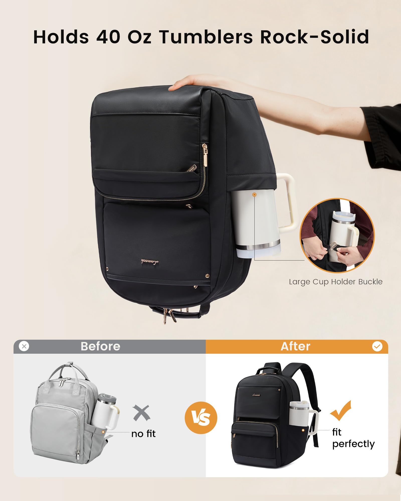 LOVEVOOK Laptop Backpack for Women with Large Capacity Cup Pocket, 15.6 inch Work Purse Travel Bag for Teacher Nurse, Waterproof Computer Business Back Pack, Cute Bookbag for School College, Black - 3