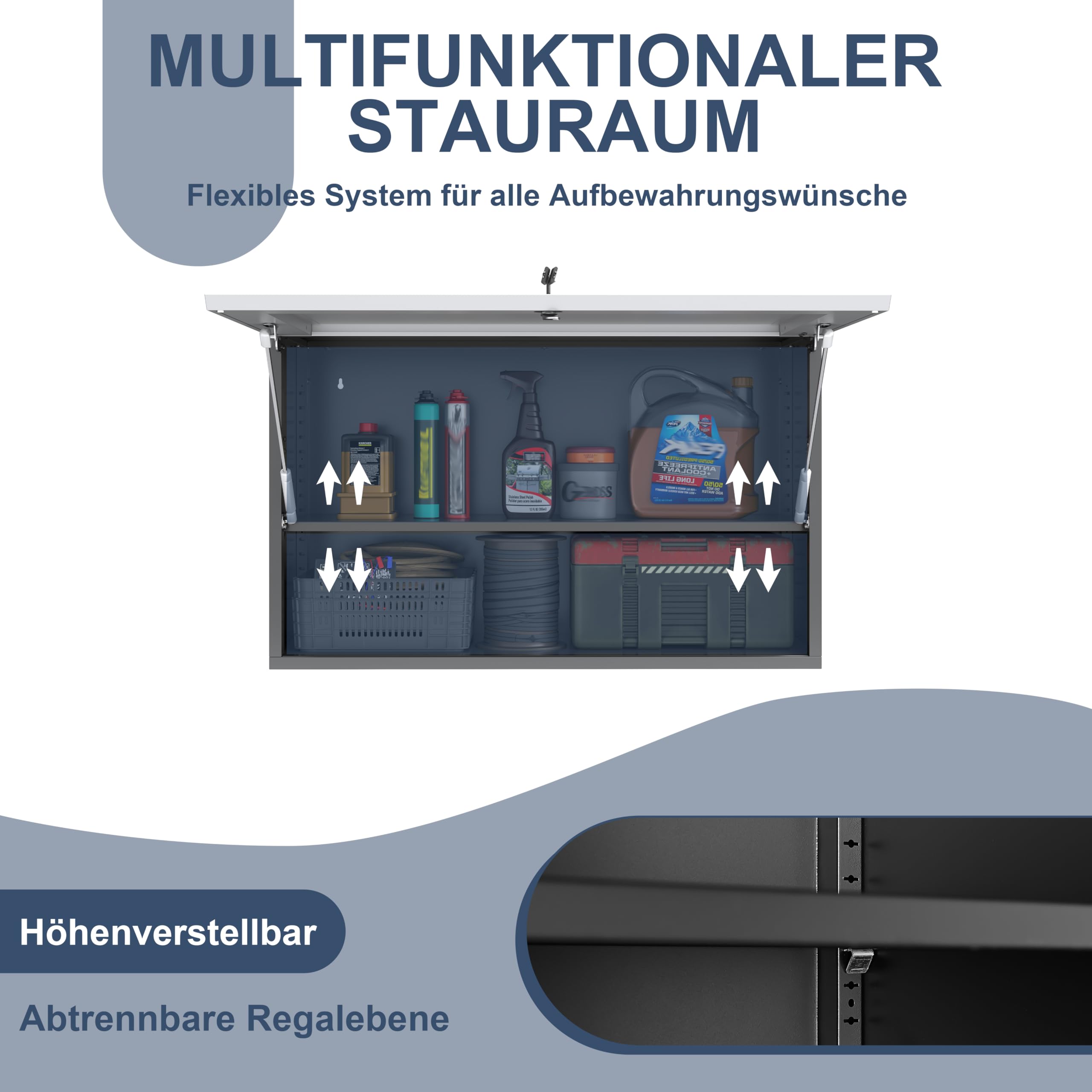Werkzeugschrank Hängeschrank,Werkstattschrank Metall Wandschrank mit Abschließbar &Verstellbarem Regal Wandregal Stahlschrank für Garage,Werkstatt,Badezimmer,Küche 50x80x32cm(Grau)