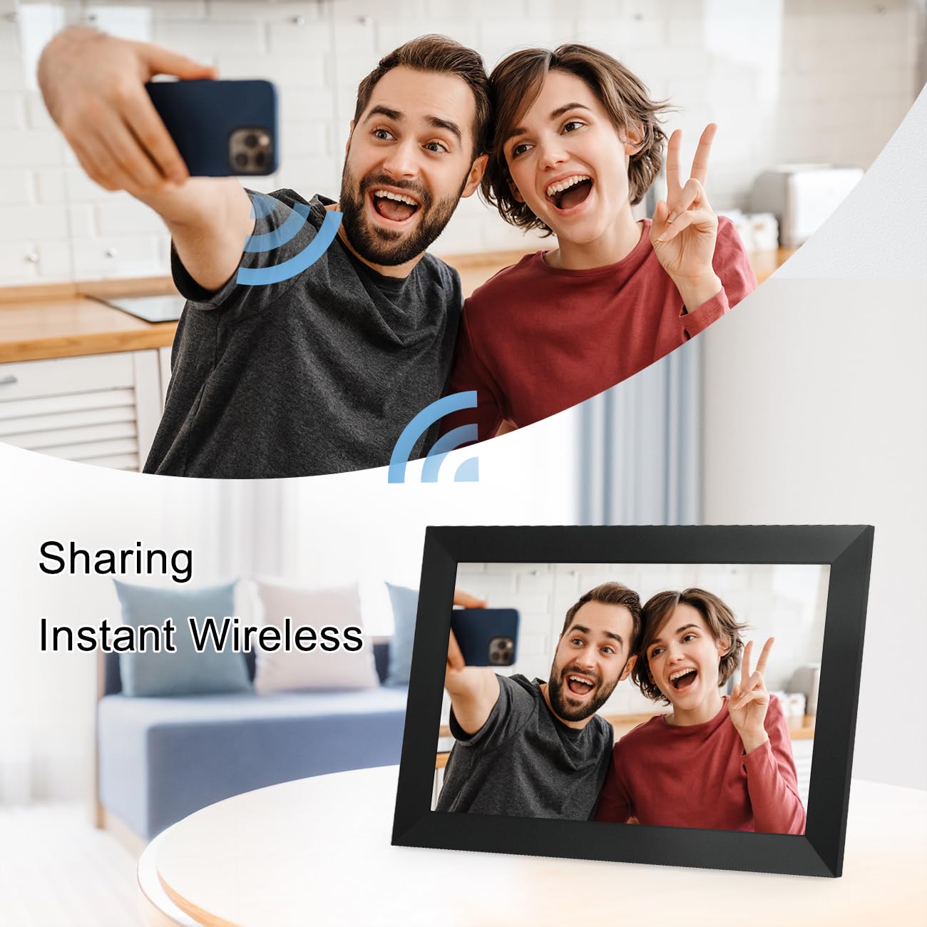 Anna Bella Digital Picture Frame 10.1 Inch IPS HD Touch Screen WiFi Smart Digital Photo Frame with 32GB Storage, Auto-Rotate, Easy Setup to Share Photos or Videos Remotely via AiMOR APP Black