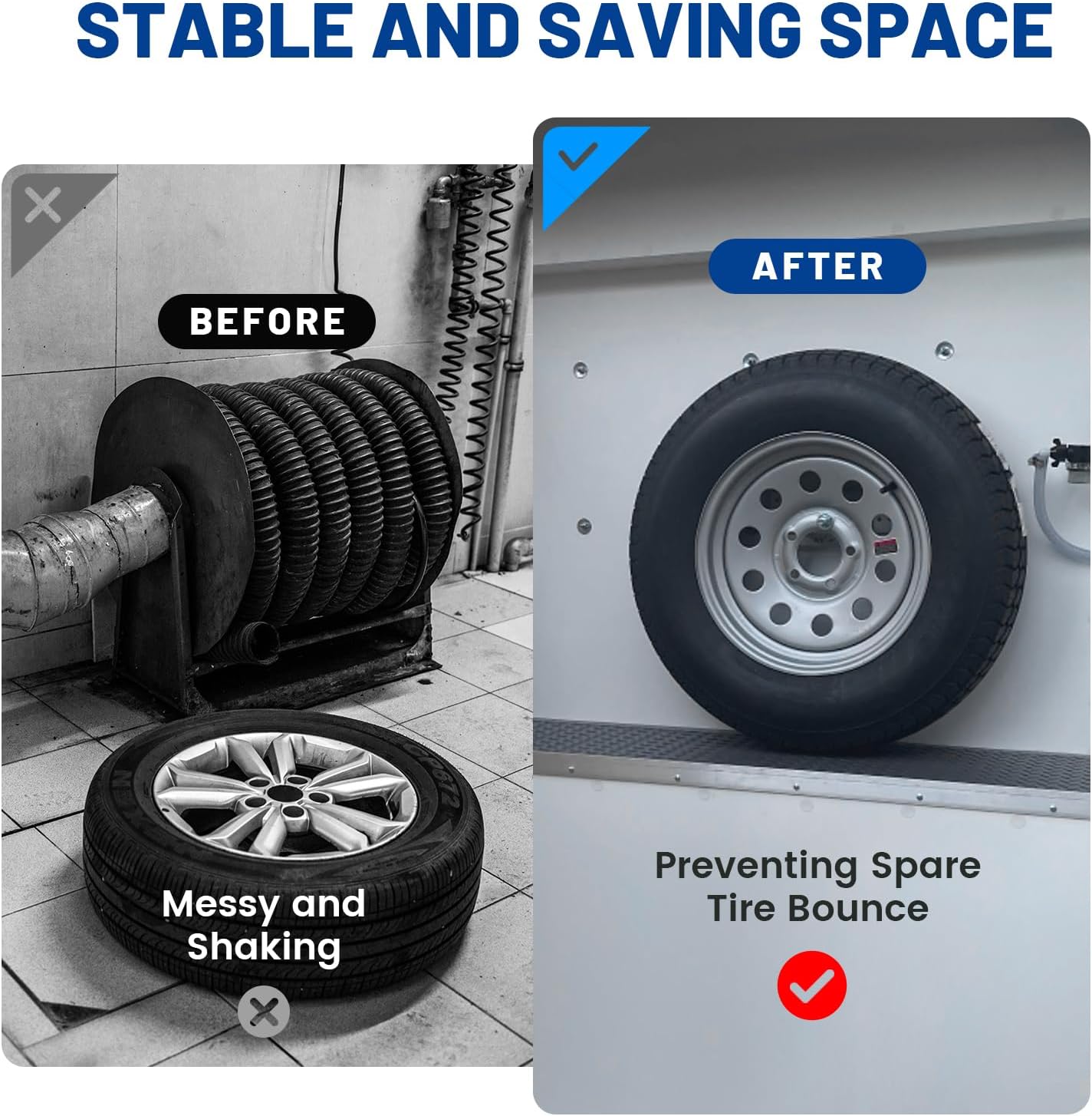 Anina Spare Tire Carrier for Enclosed Trailer, Wall Mount Bracket Holder+ Square U Bolts with Frame Plates and Nuts 3/8'' X 3'' X 7'' Stainless Steel