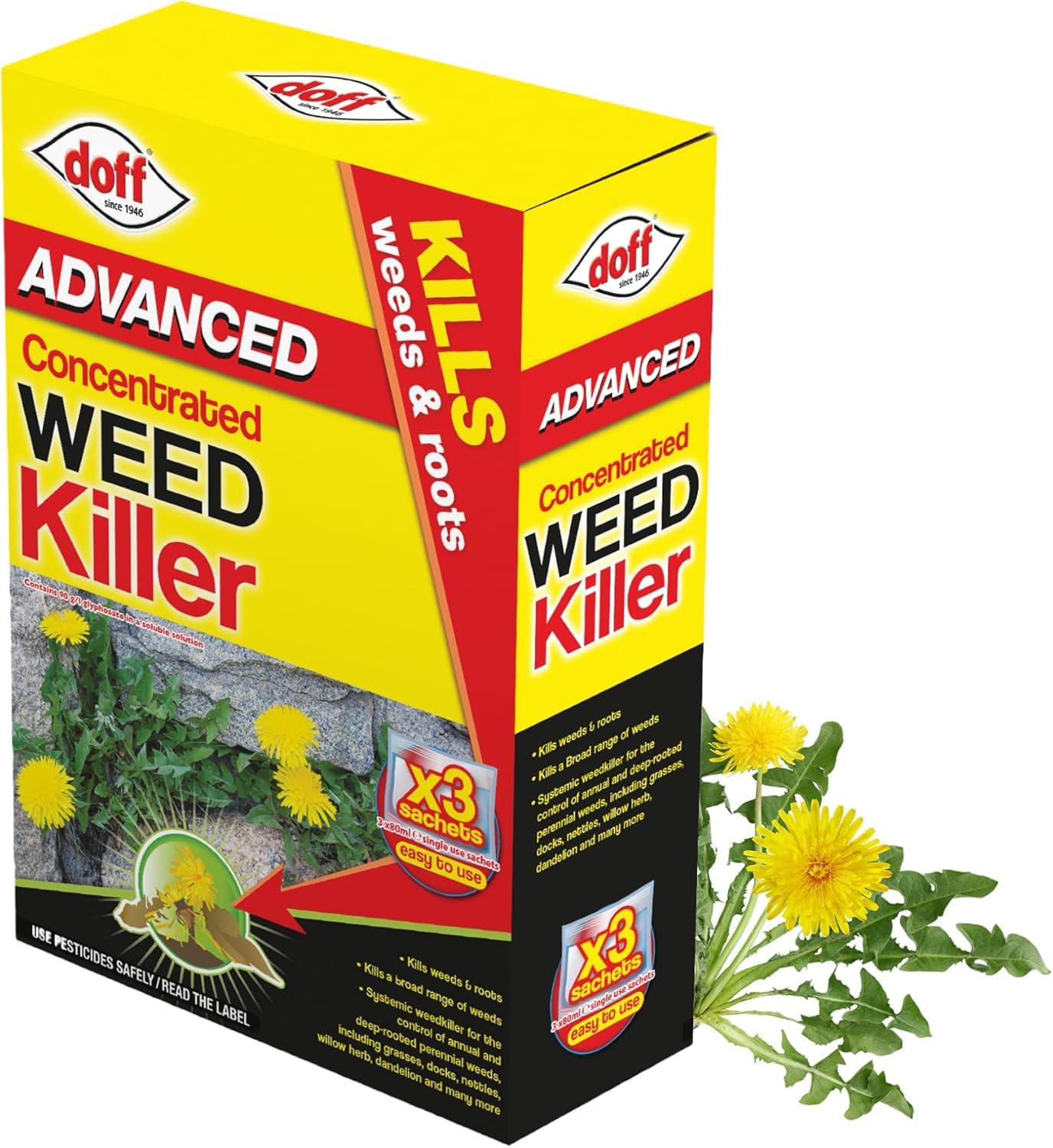 Doff Advance Concentrated Weedkiller 3 x 80ml – Glyphosate Weed & Root Killer Sachets, Fast-Acting Garden Weed Control for Paths, Patios & Lawns