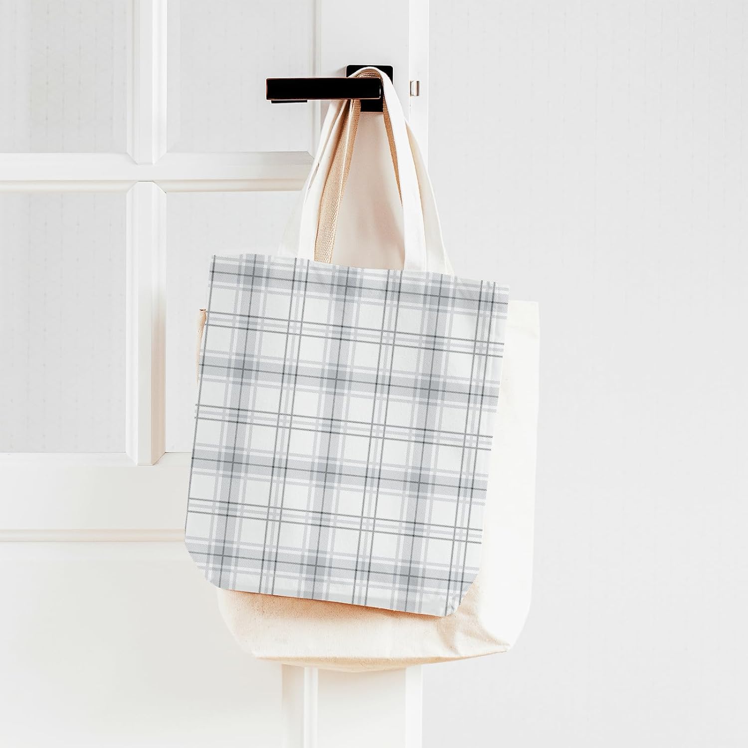 JarThenaAMCS 12Pcs Precut Gingham Fabric 18 x 22 Inch Gray White Buffalo Plaid Cotton Fabric Fat Quarters Quilting Patchwork for DIY Handmade Craft Home Party Decor