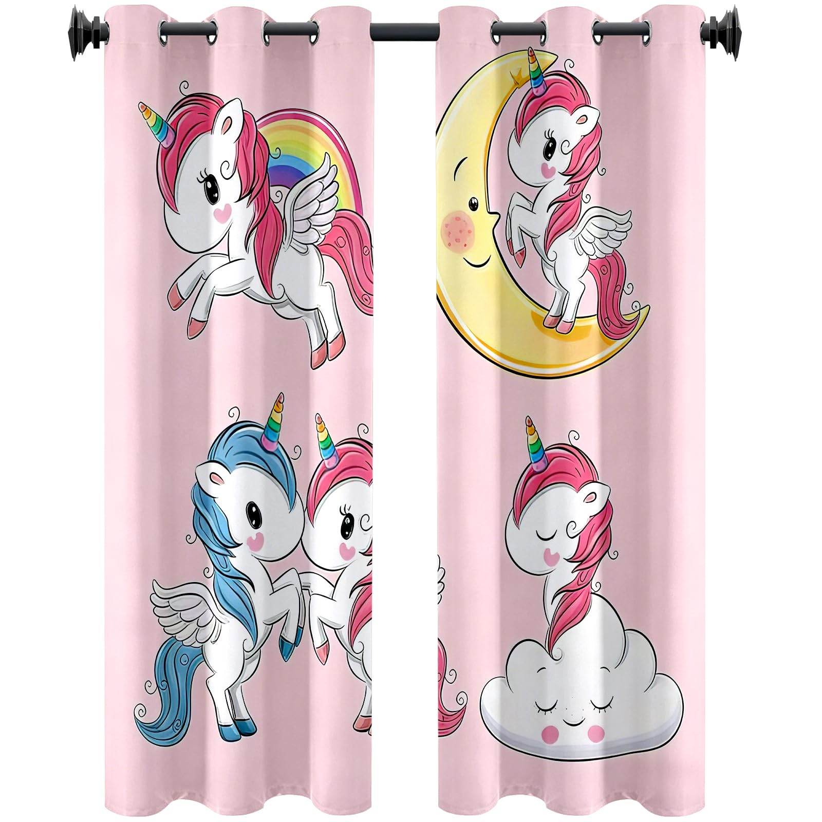 NlsqUK Blackout Curtains, Curtain Cartoon Print Pattern, Blackout Eyelet Curtains 2 Panels for Window Decoration (120 * 140 CM)