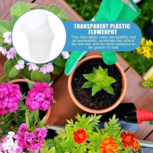 Miniatura 6 de Scicalife Maceta de plástico para guardería, maceta transparente para control de raíces, maceta de un galón para jardín, patio, balcón, oficina,