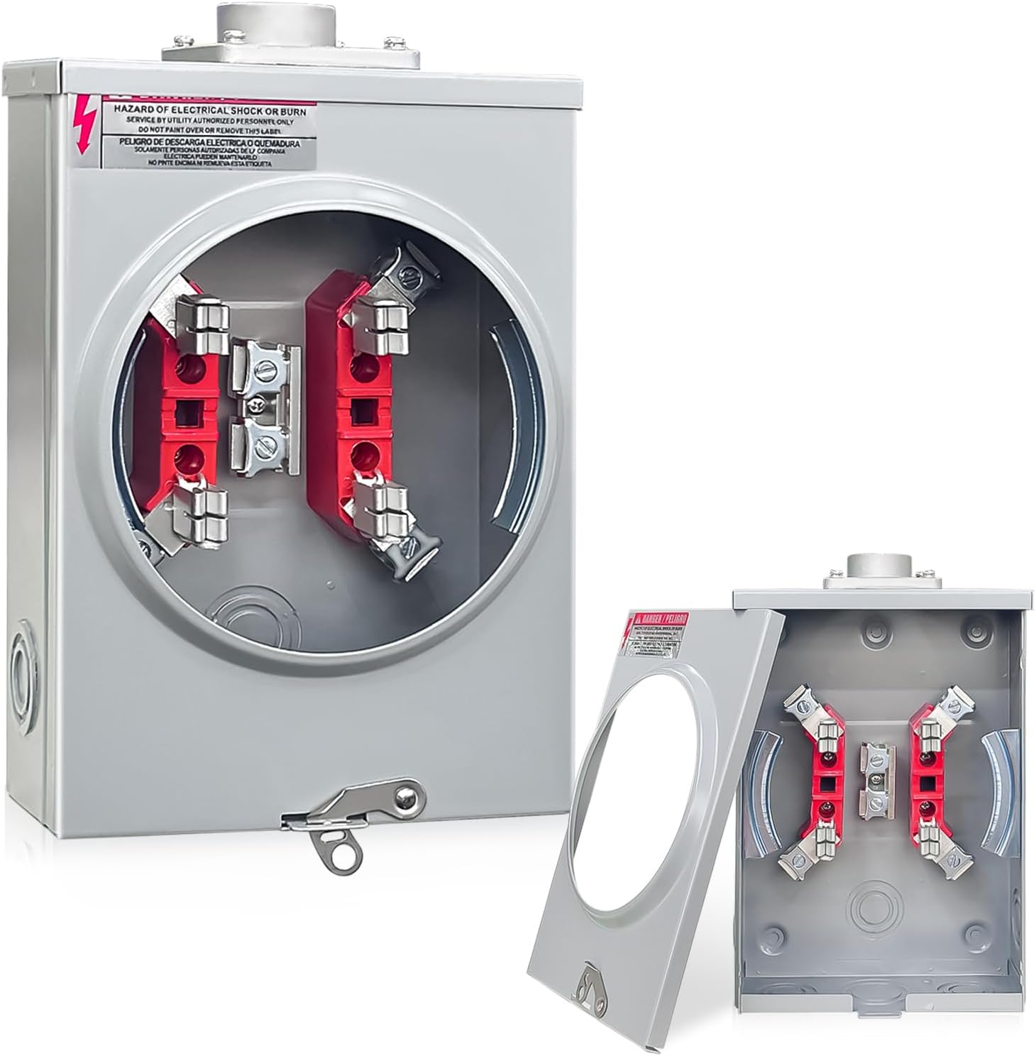 125 Amp Meter Socket, 4 Jaw Meter Base Meter Socket 600v 1 Phase 3 Wire Ringless Type With Horn Bypass Meter Cover Plate Electric Meter Box Suitable For Overhead/Underground Feed