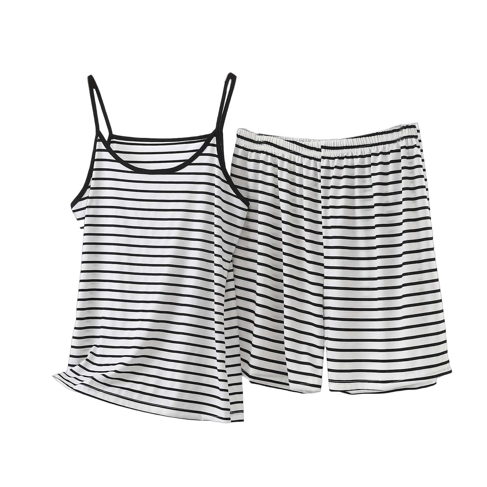 Workout Sets for Women 2 Piece Striped Athletic Outfits Modal Camisole Tops and Shorts Plus Size Loungewear Comfy